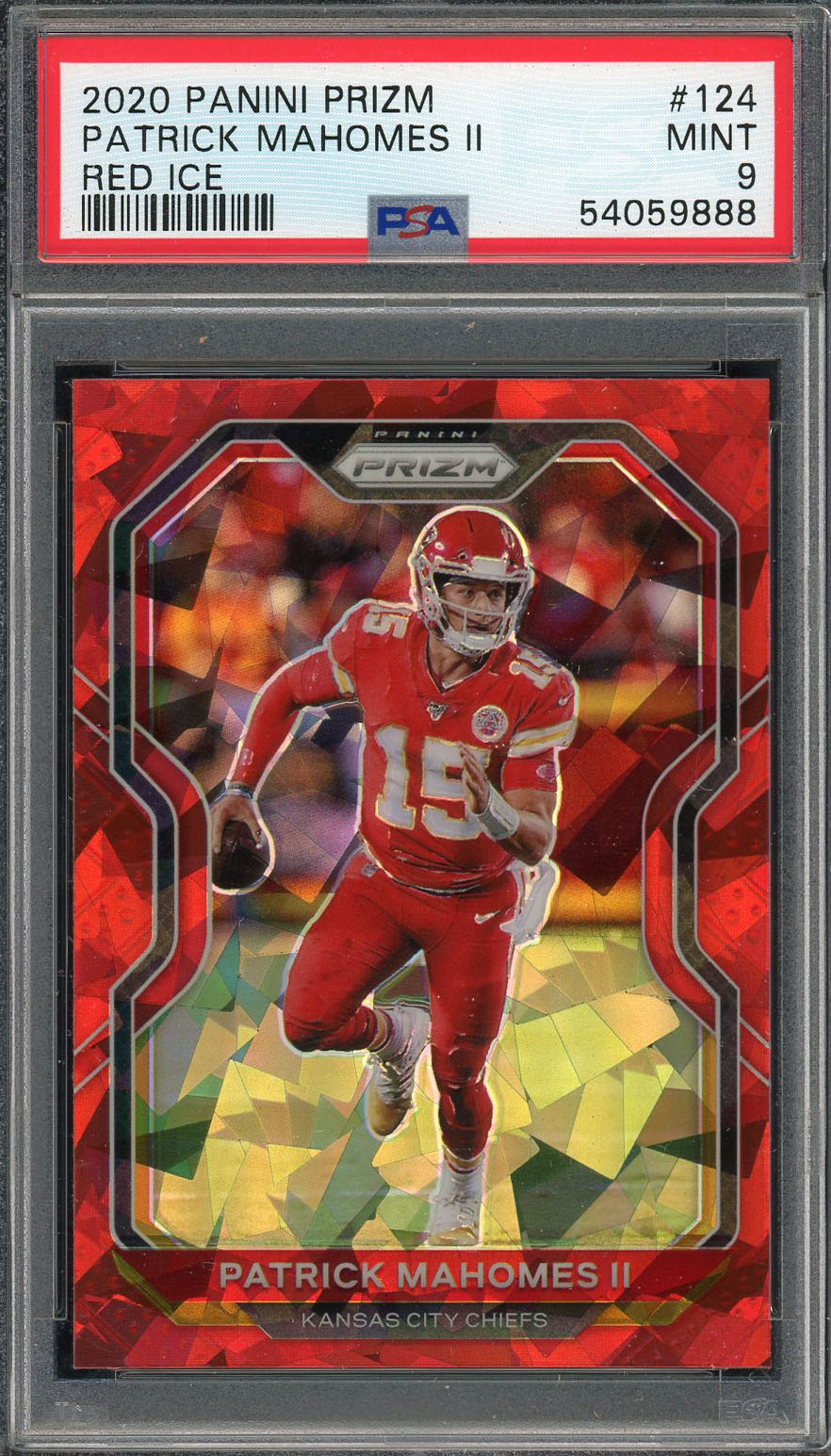 Patrick Mahomes 2020 Panini Prizm Red Ice Football Card #124 Graded PSA 9 MINT