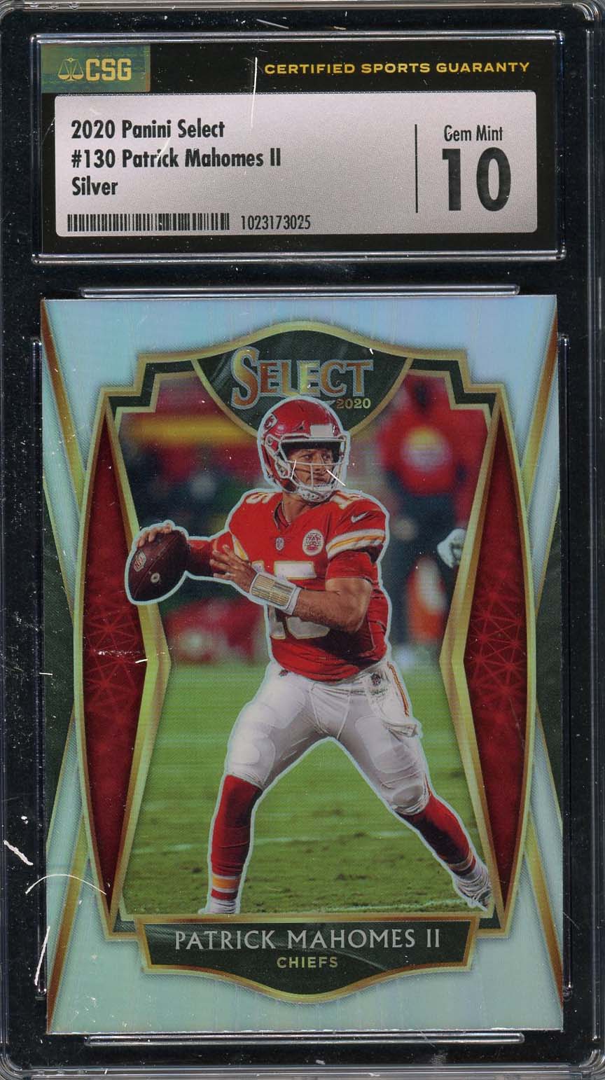Patrick Mahomes 2020 Panini Select Silver Football Card #130 Graded CSG 10