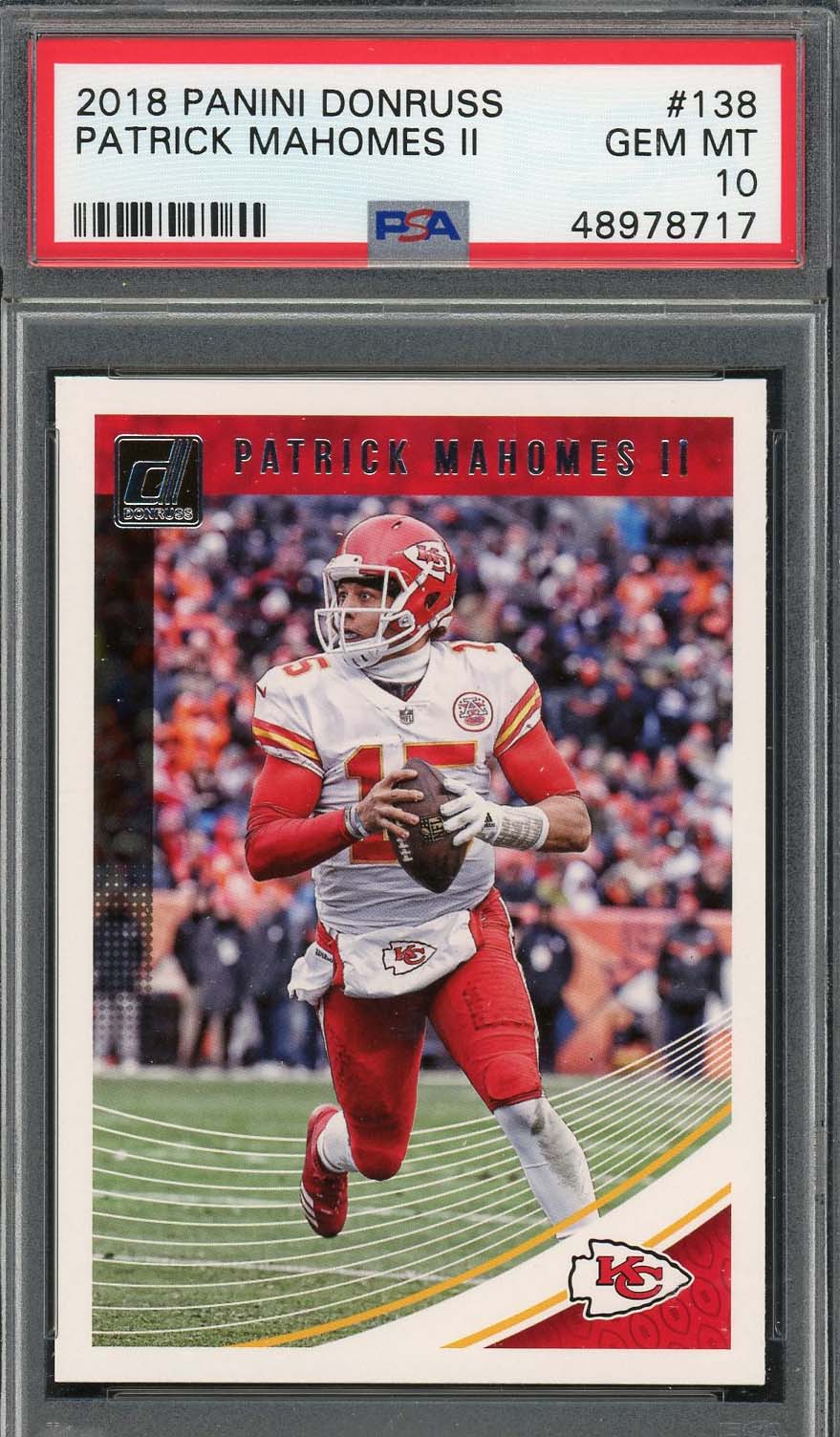 Patrick Mahomes 2018 Panini Donruss Football Card #138 Graded PSA 10