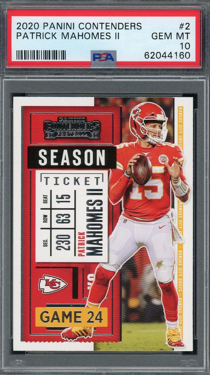 Patrick Mahomes 2020 Panini Contenders Football Card #2 Graded PSA 10