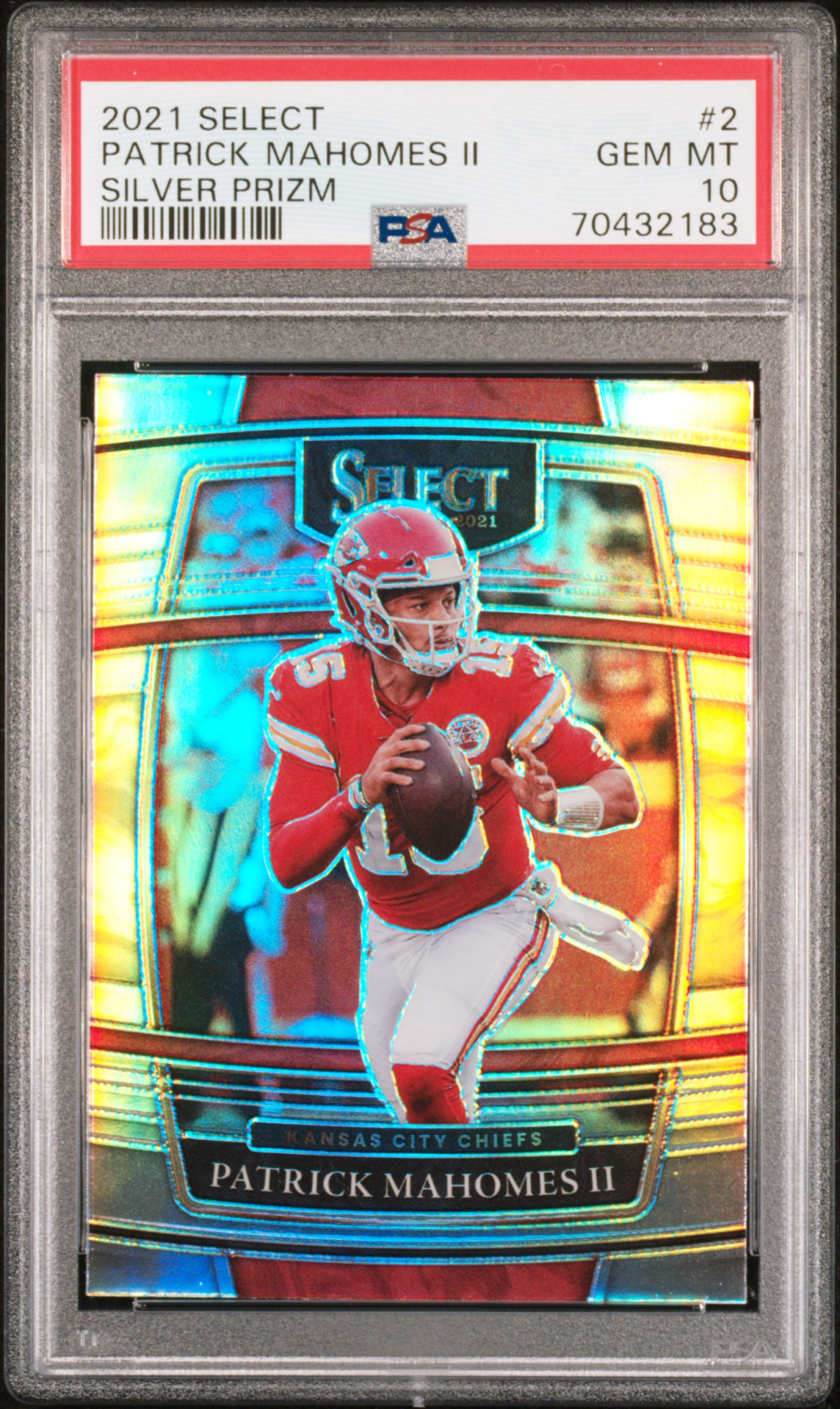 Patrick Mahomes 2021 Panini Select Silver Prizm Football Card #2 Graded PSA 10