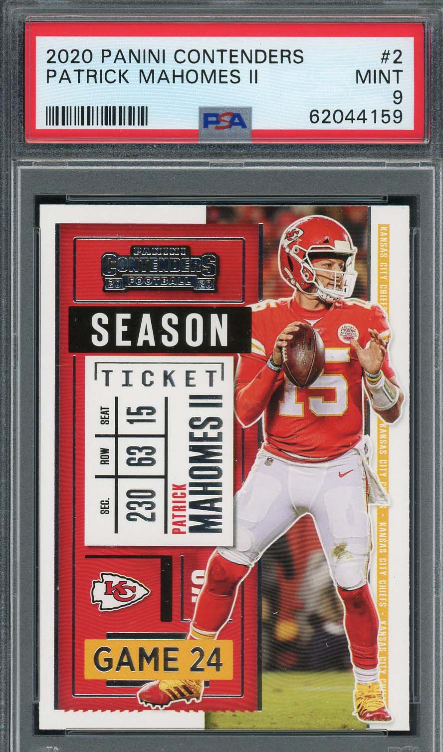 Patrick Mahomes 2020 Panini Contenders Football Card #2 Graded PSA 9