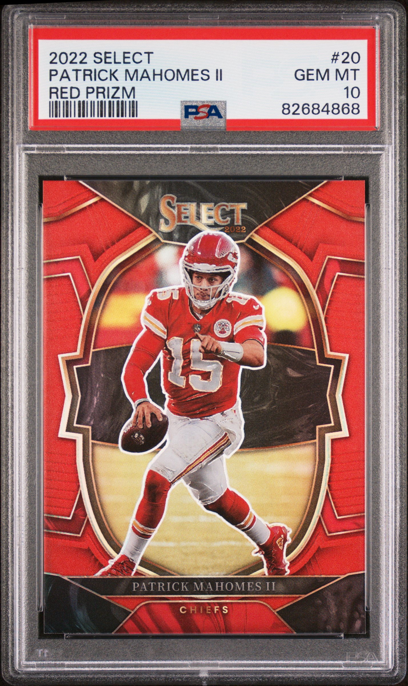 Patrick Mahomes 2022 Panini Select Red Prizm Select Card #20 Graded PSA 10 21/99