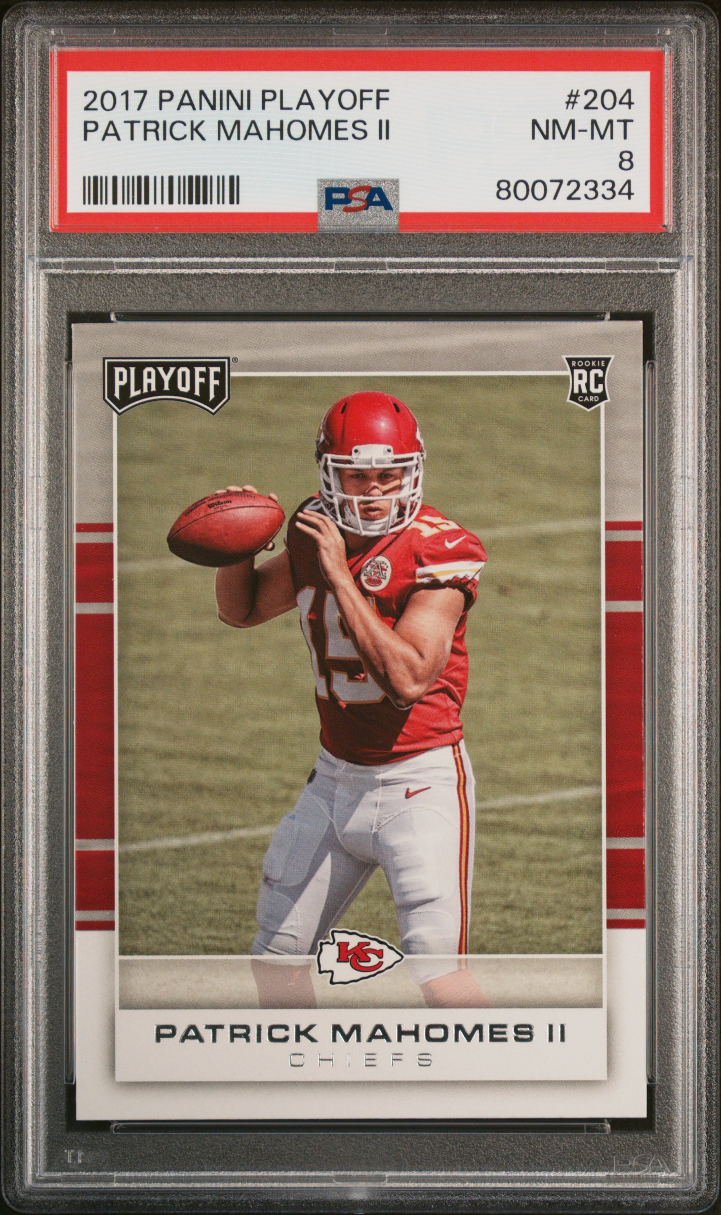 Patrick Mahomes 2017 Panini Playoff Football Rookie Card #204 Graded PSA 8