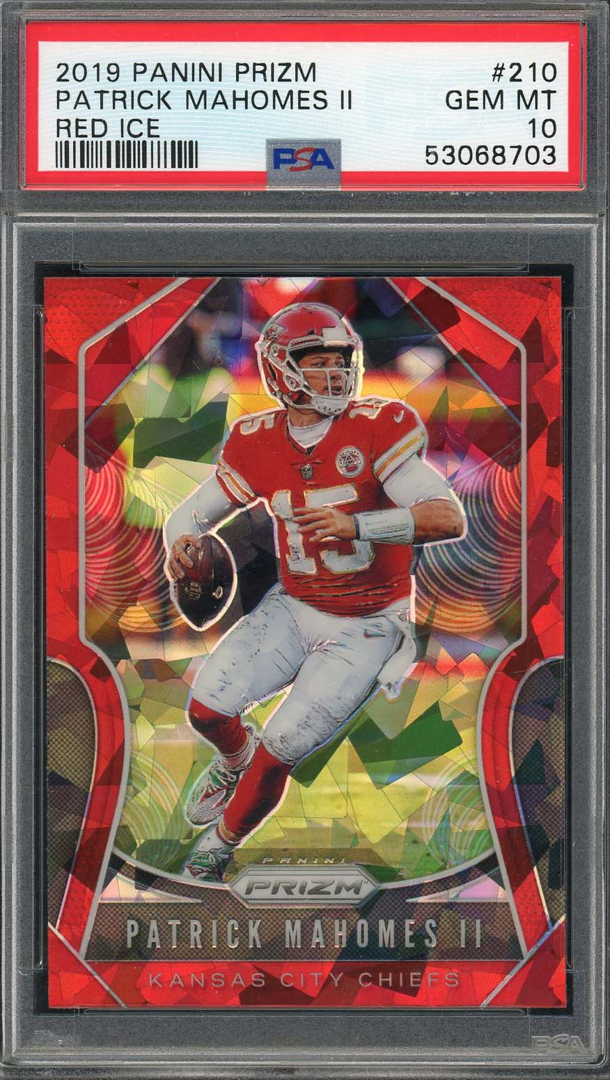 Patrick Mahomes 2019 Panini Prizm Red Ice Football Card #210 Graded PSA 10