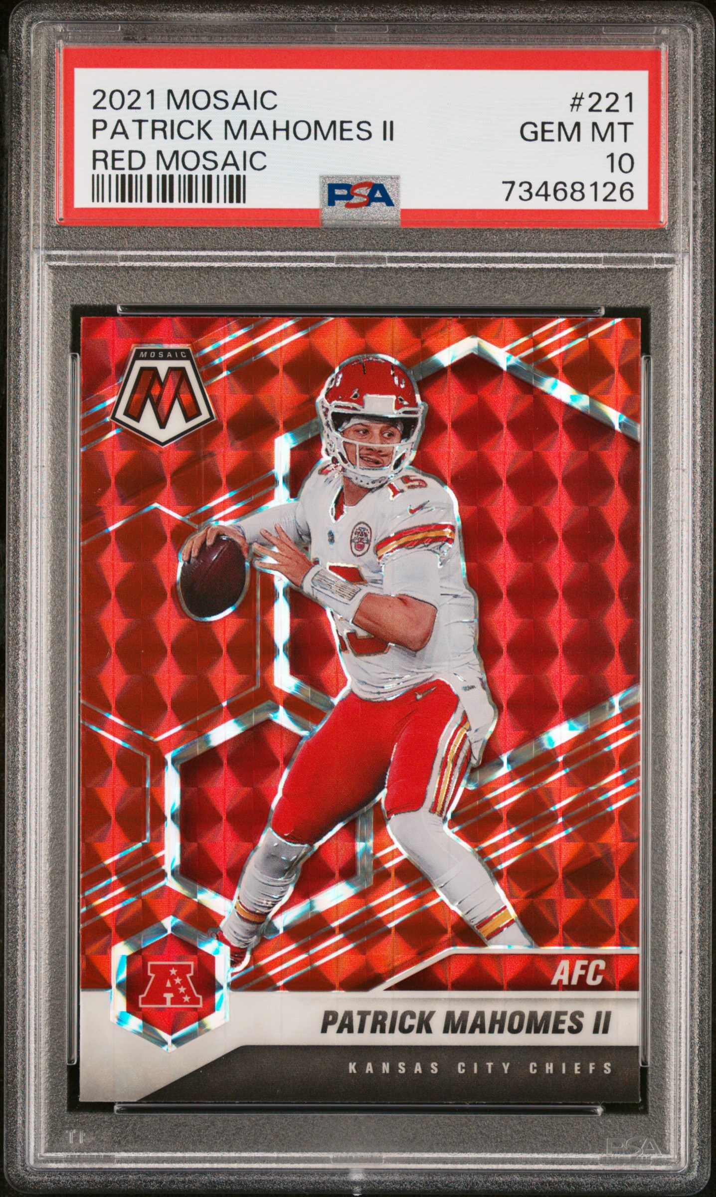 Patrick Mahomes 2021 Panini Mosaic Red Prizm Football Card #221 Graded PSA 10