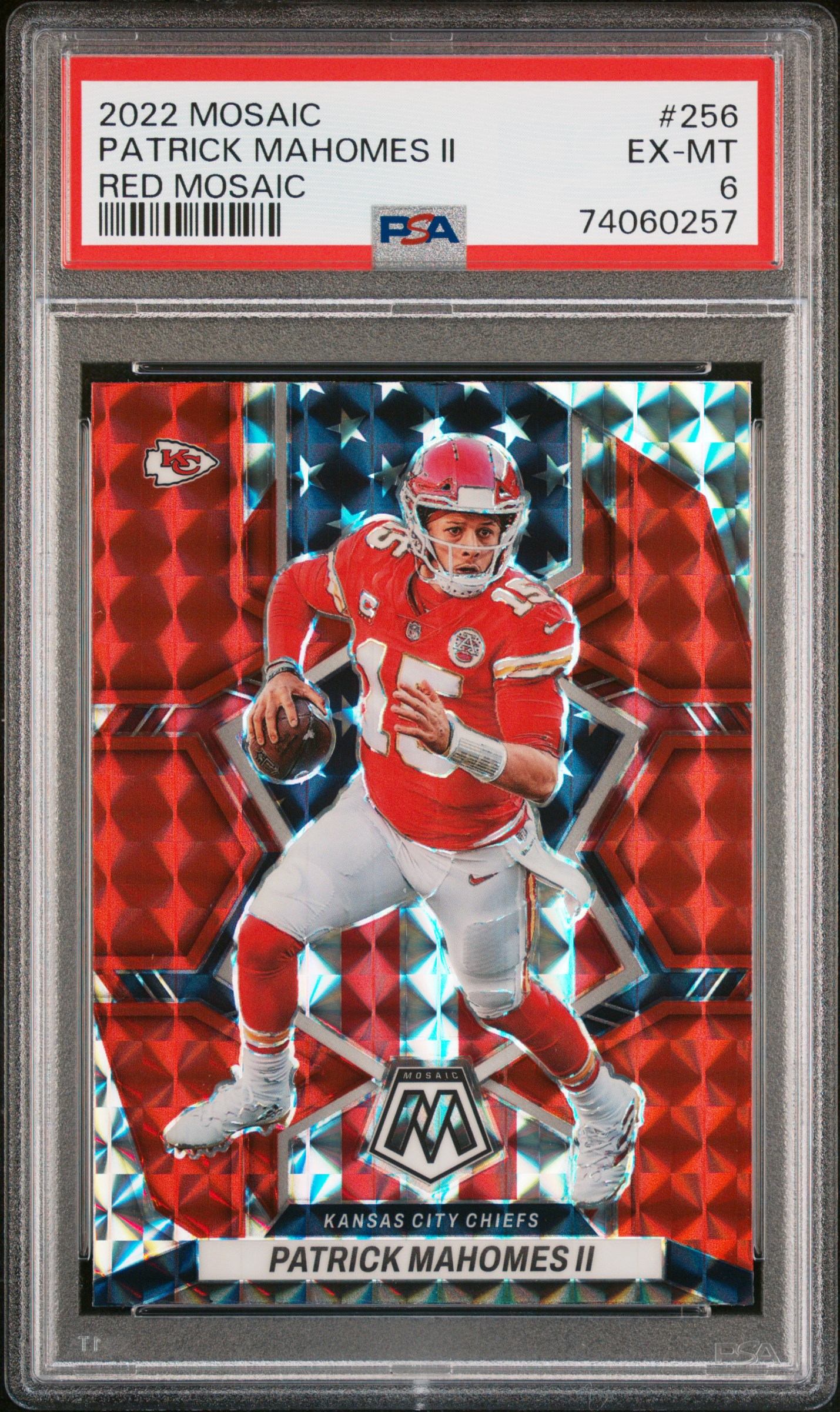 Patrick Mahomes 2022 Panini Mosaic Red Prizm Football Card #256 Graded PSA 6