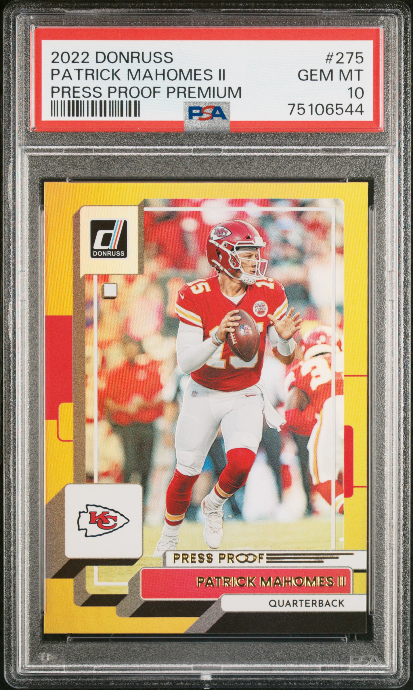 Patrick Mahomes 2022 Panini Donruss Press Proof Premium Card #275 Graded PSA 10