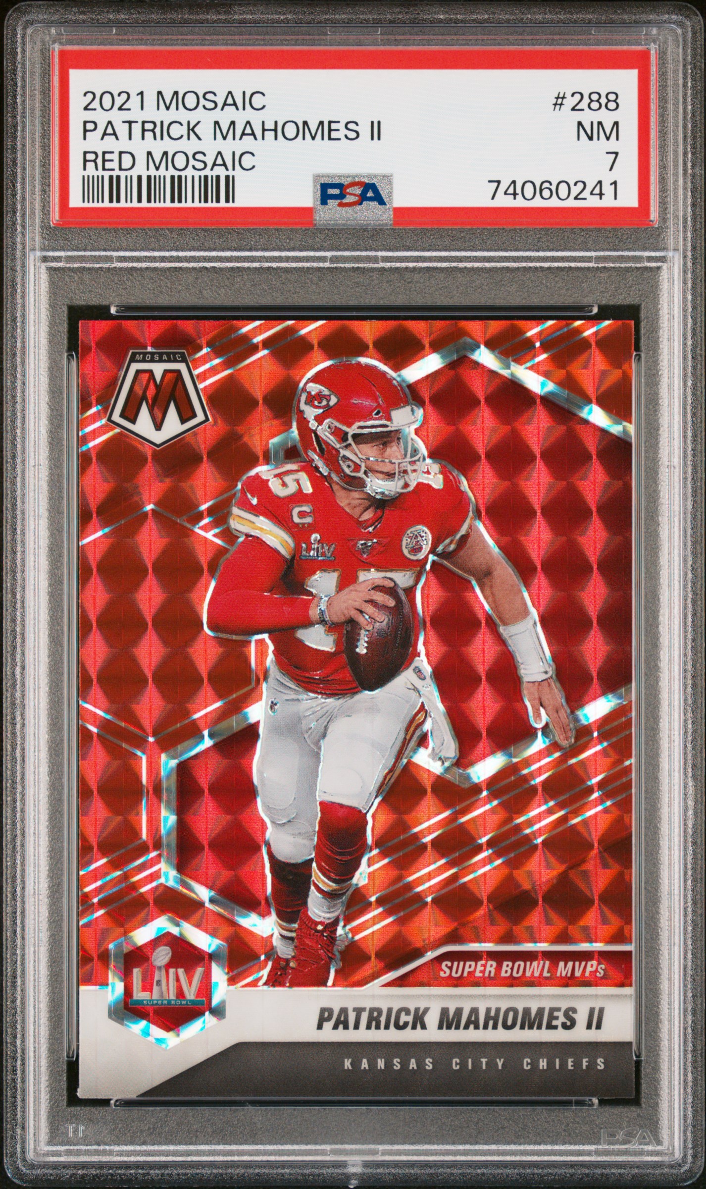 Patrick Mahomes 2021 Panini Mosaic Red Prizm Football Card #288 Graded PSA 7