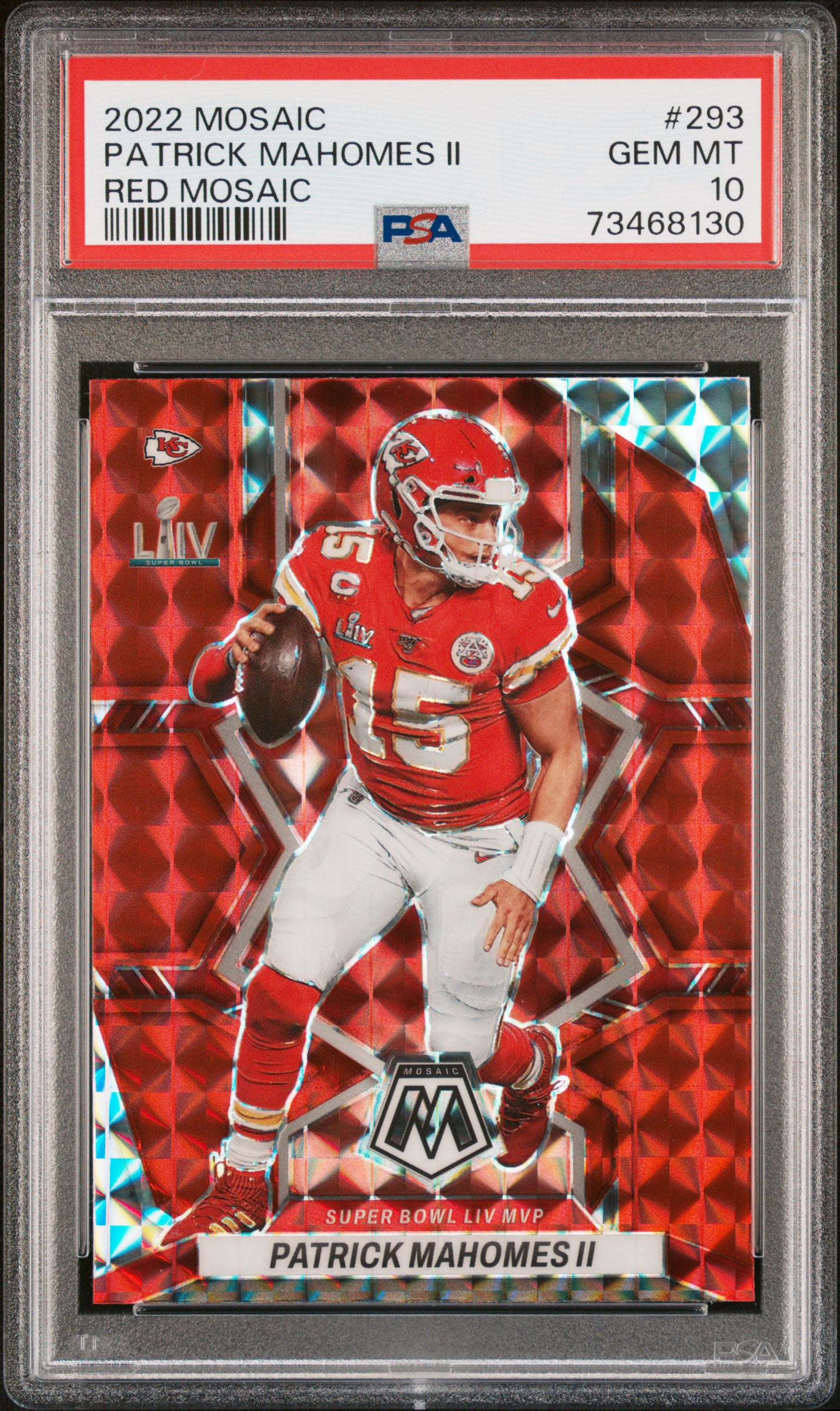 Patrick Mahomes 2022 Panini Mosaic Red Prizm Football Card #293 Graded PSA 10