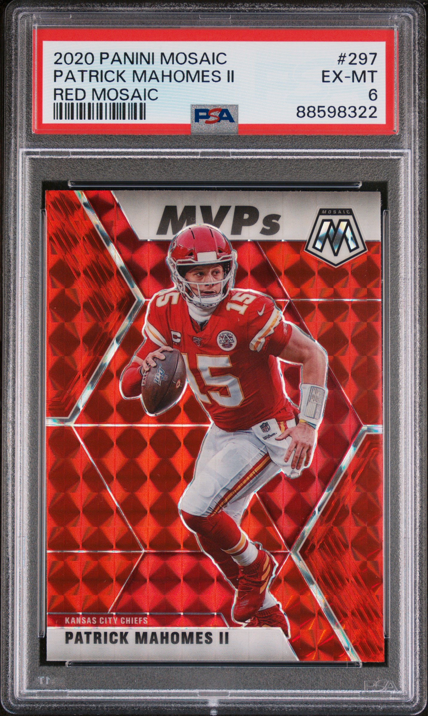 Patrick Mahomes 2020 Panini Mosaic Red Football Card #297 Graded PSA 6