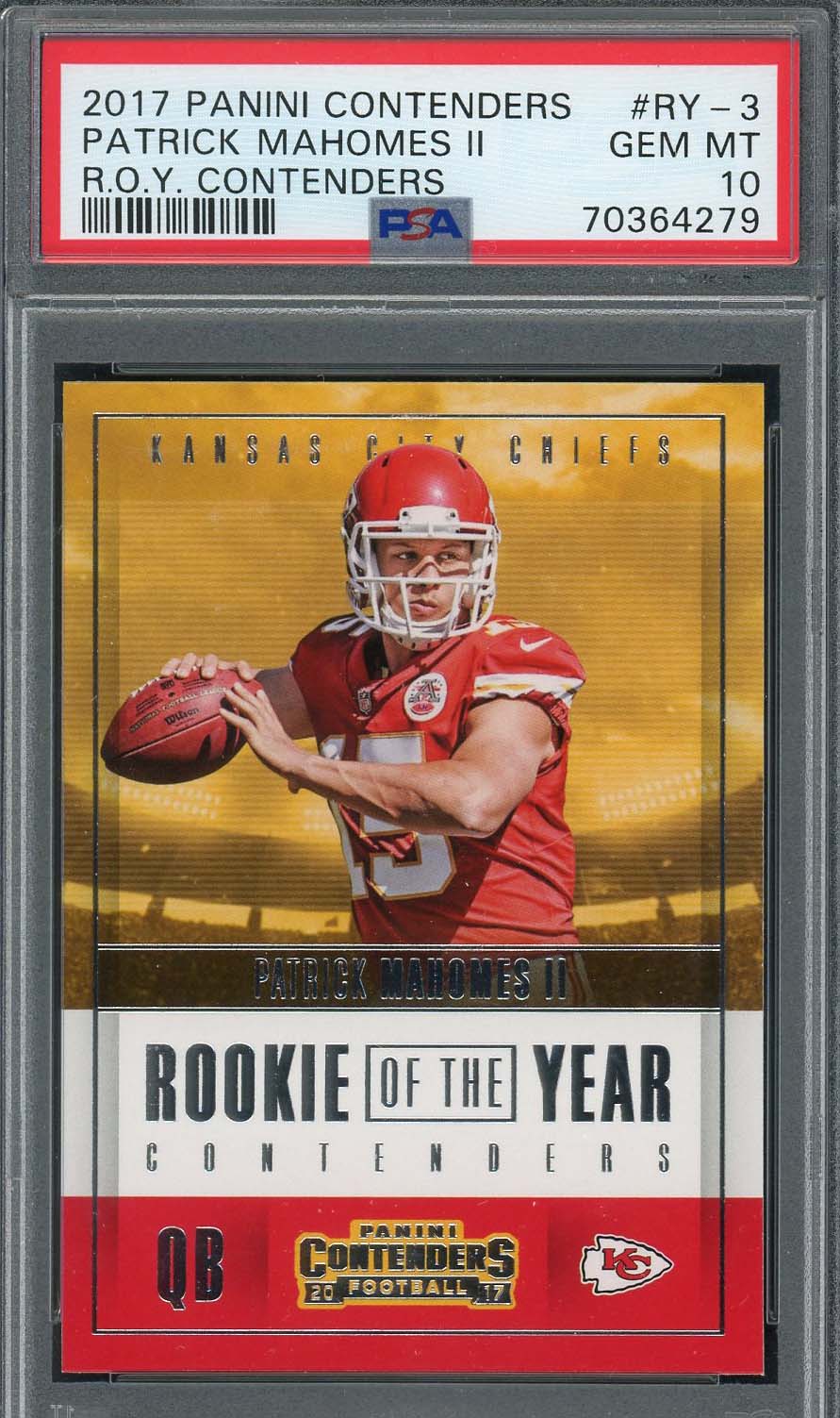 Patrick Mahomes 2017 Panini Contenders Football Rookie Card #RY-3 Graded PSA 10