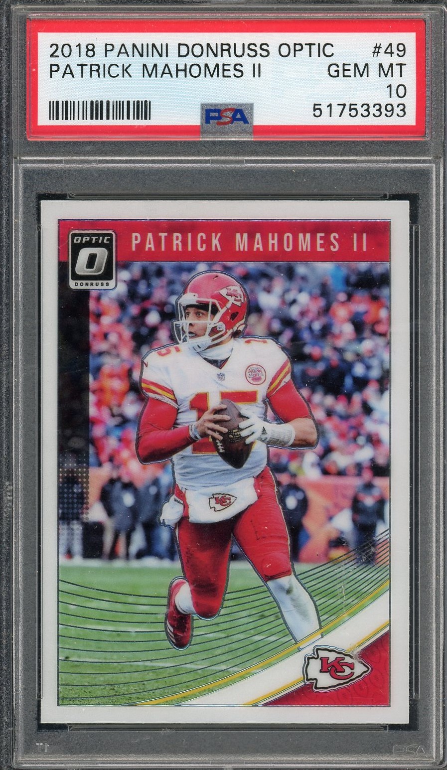 Patrick Mahomes 2018 Panini Donruss Optic Football Card #49 Graded PSA 10