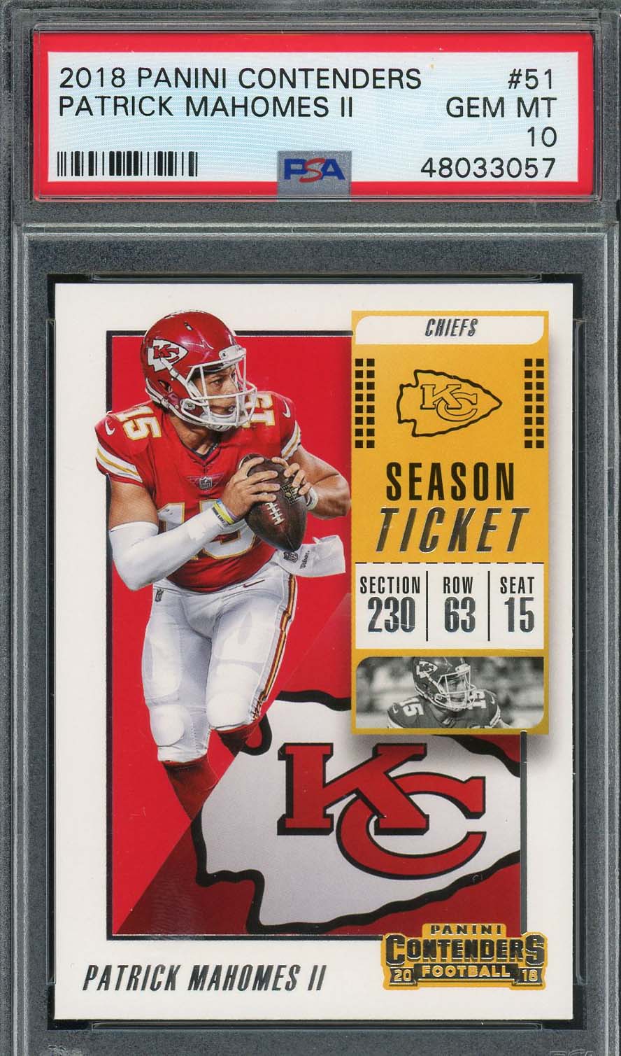 Patrick Mahomes 2018 Panini Contenders Football Card #51 Graded PSA 10