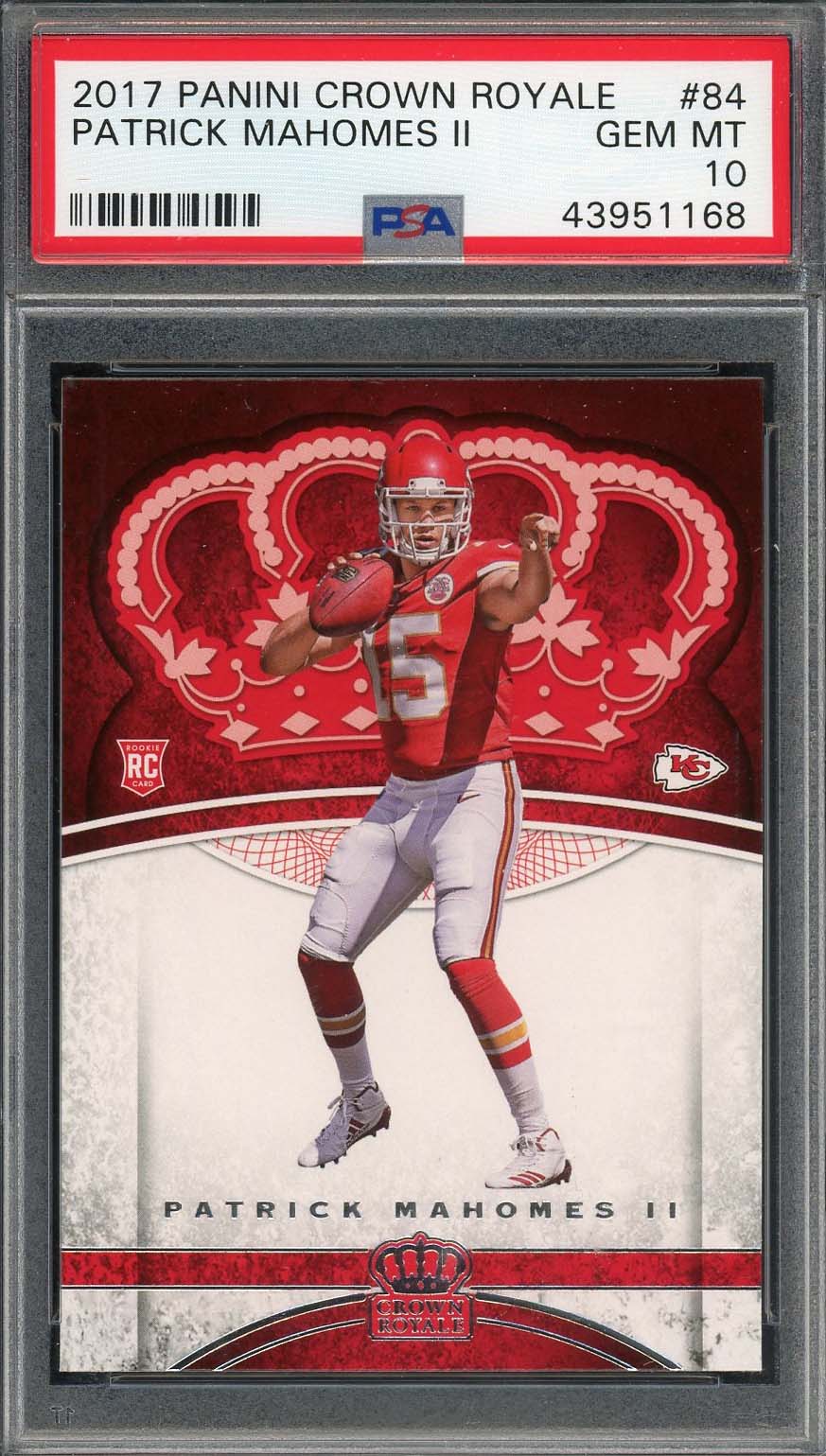Patrick Mahomes 2017 Panini Crown Royale Football Rookie Card #84 Graded PSA 10