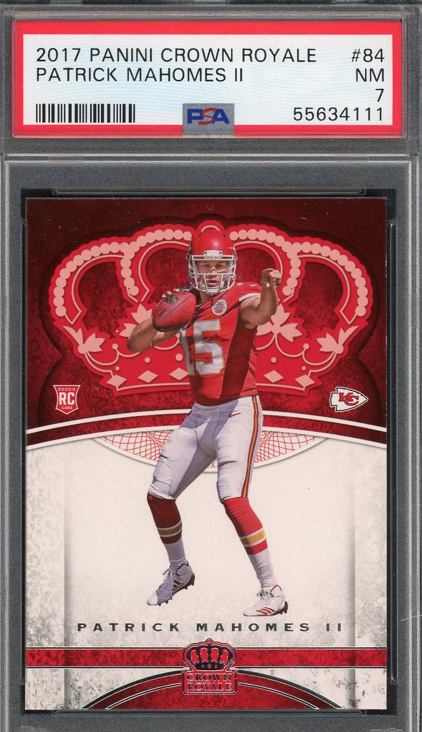 Patrick Mahomes 2017 Panini Crown Royale Football Rookie Card #84 Graded PSA 7