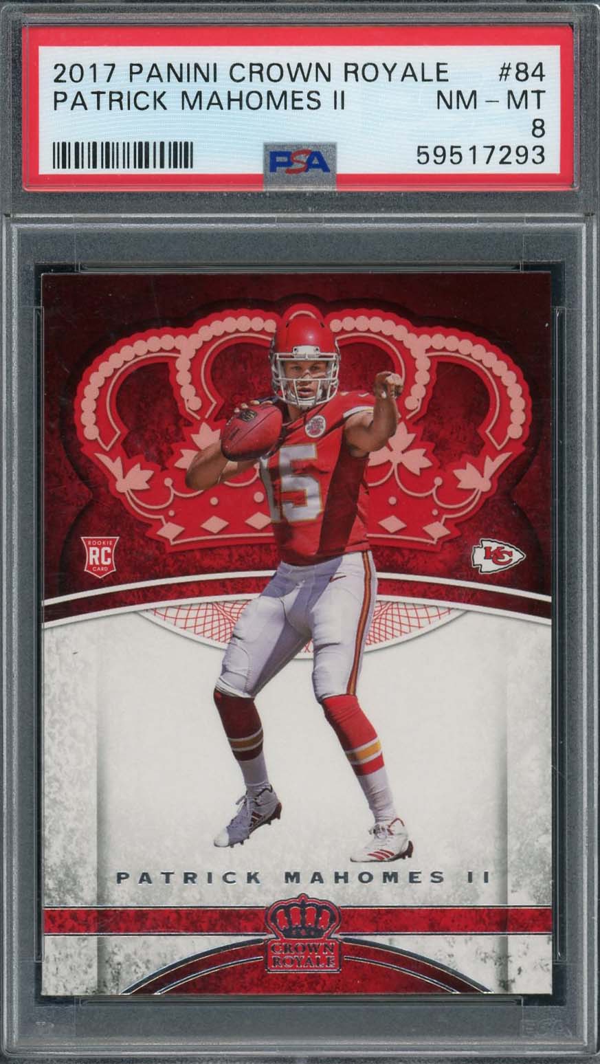 Patrick Mahomes 2017 Panini Crown Royale Football Rookie Card #84 PSA 8