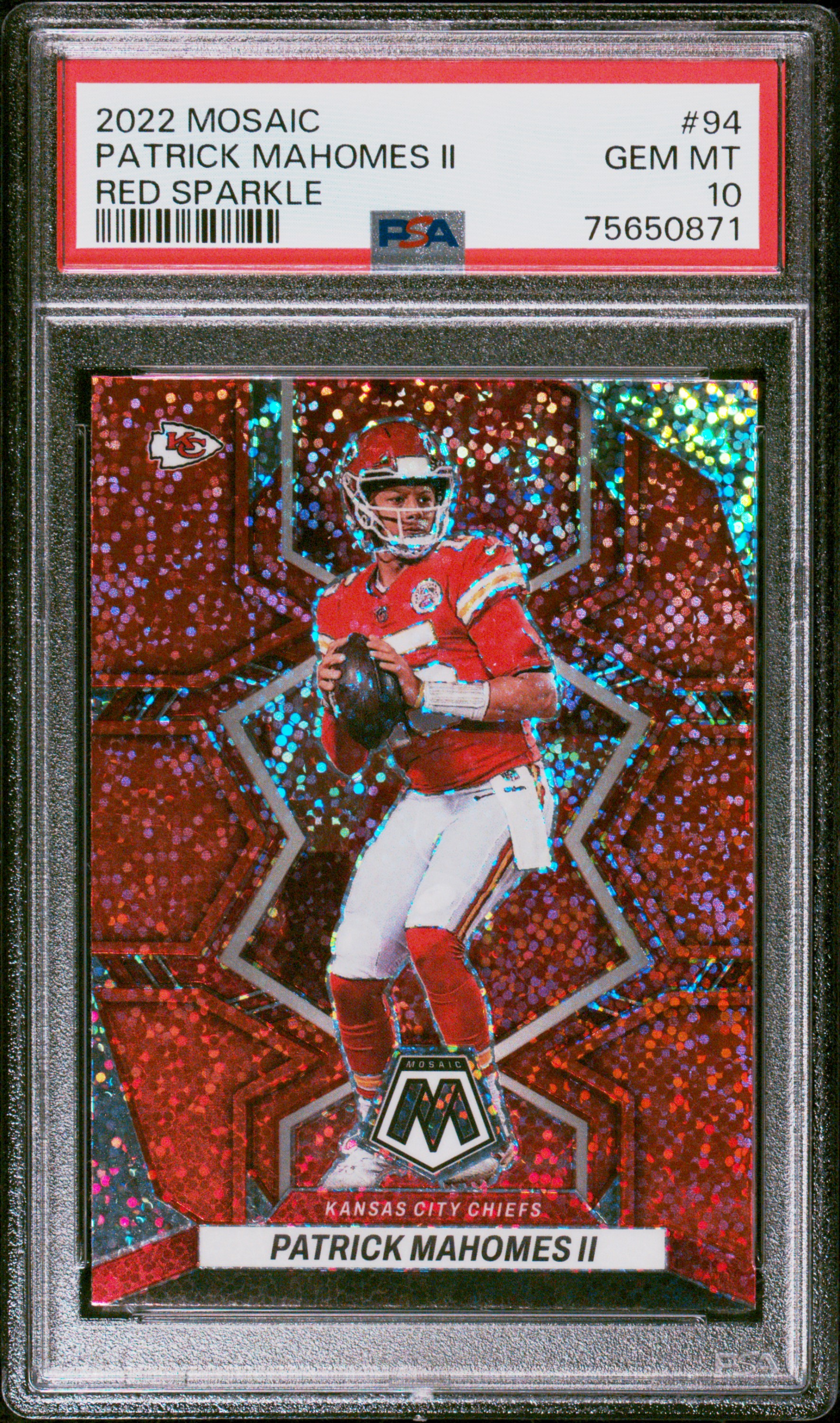 Patrick Mahomes 2022 Panini Mosaic Red Sparkle Card #94 Graded PSA 10