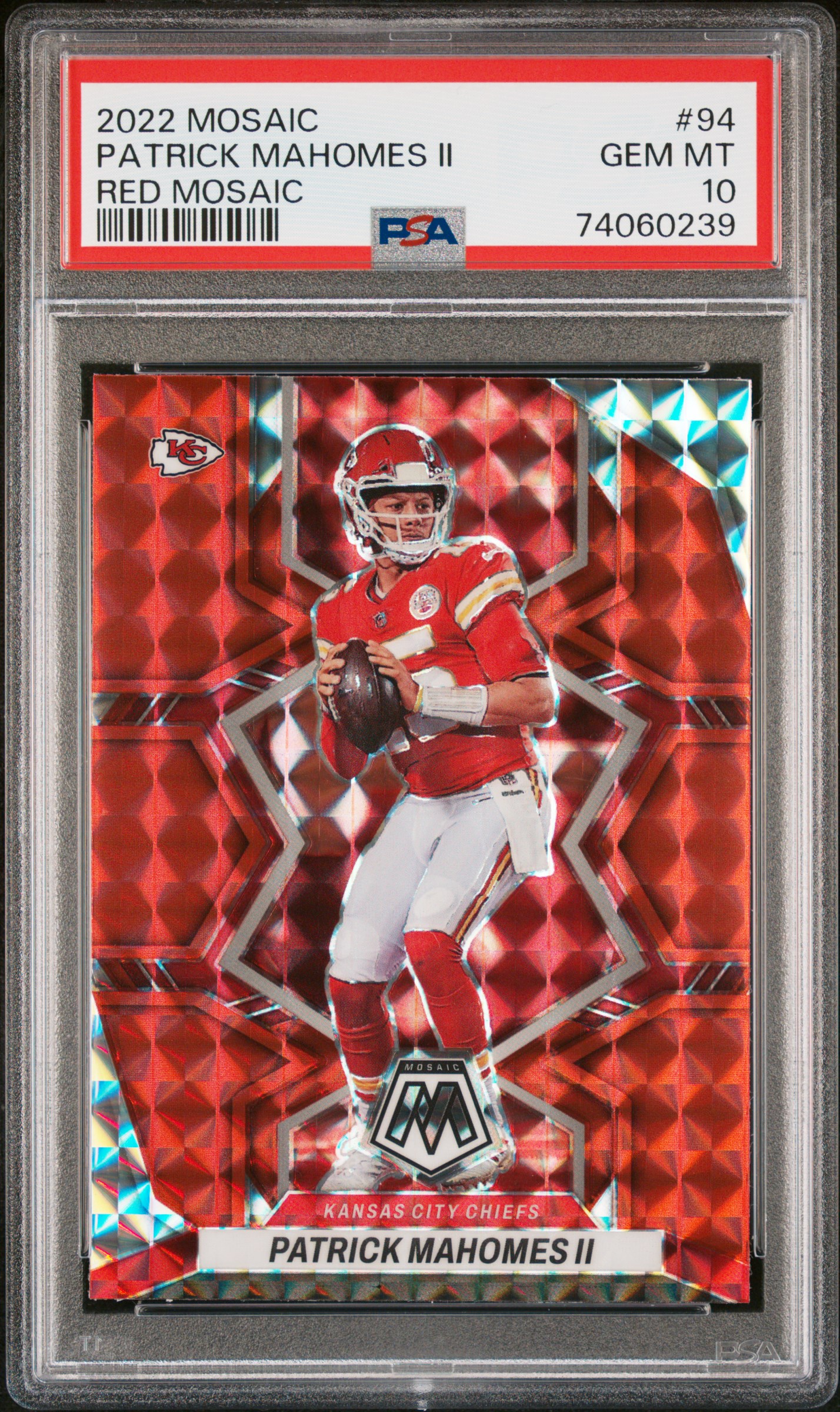 Patrick Mahomes 2022 Panini Mosaic Red Prizm Football Card #94 Graded PSA 10