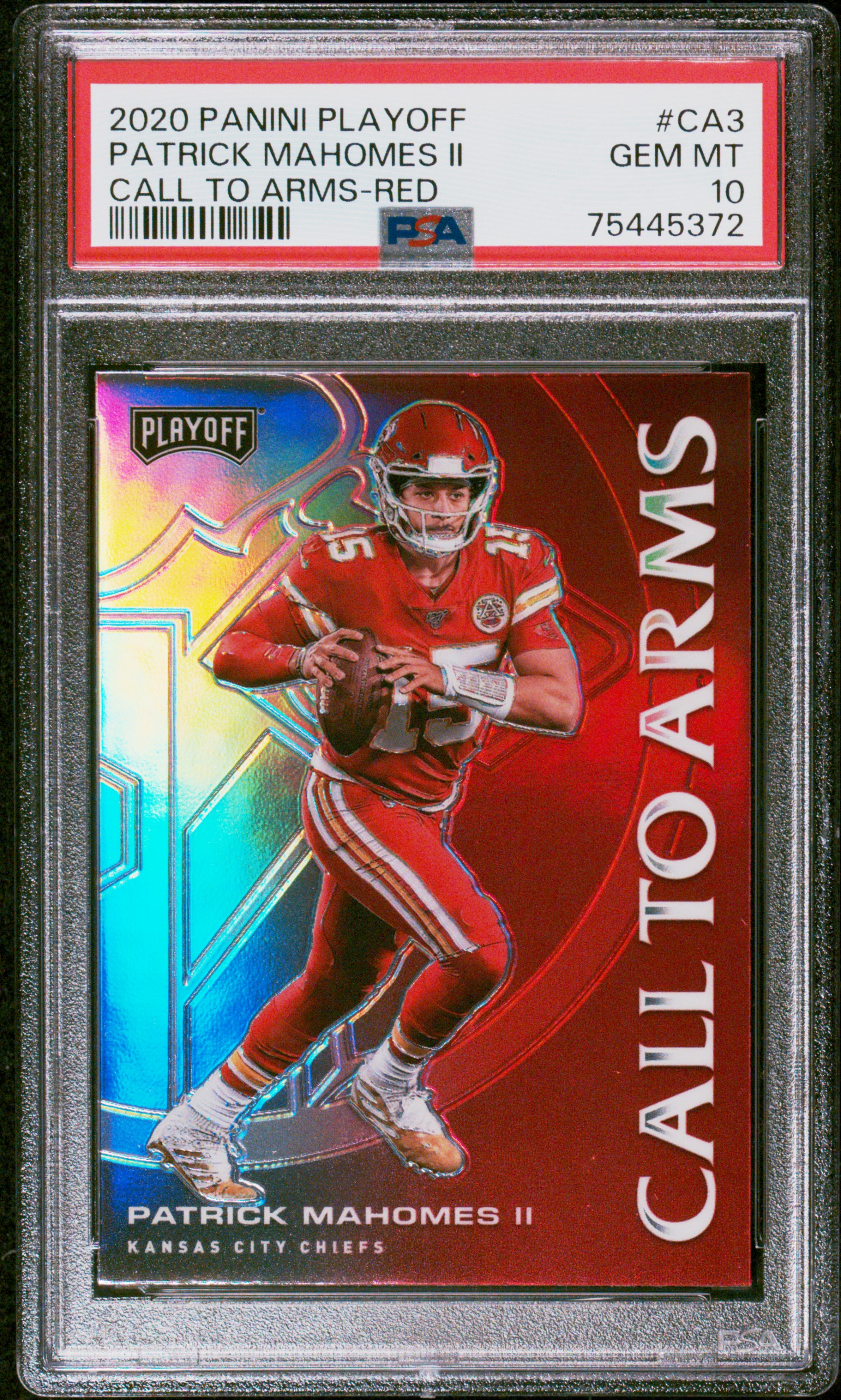 Patrick Mahomes 2020 Panini Playoff Call to Arms Red Card #CA3 Graded PSA 10