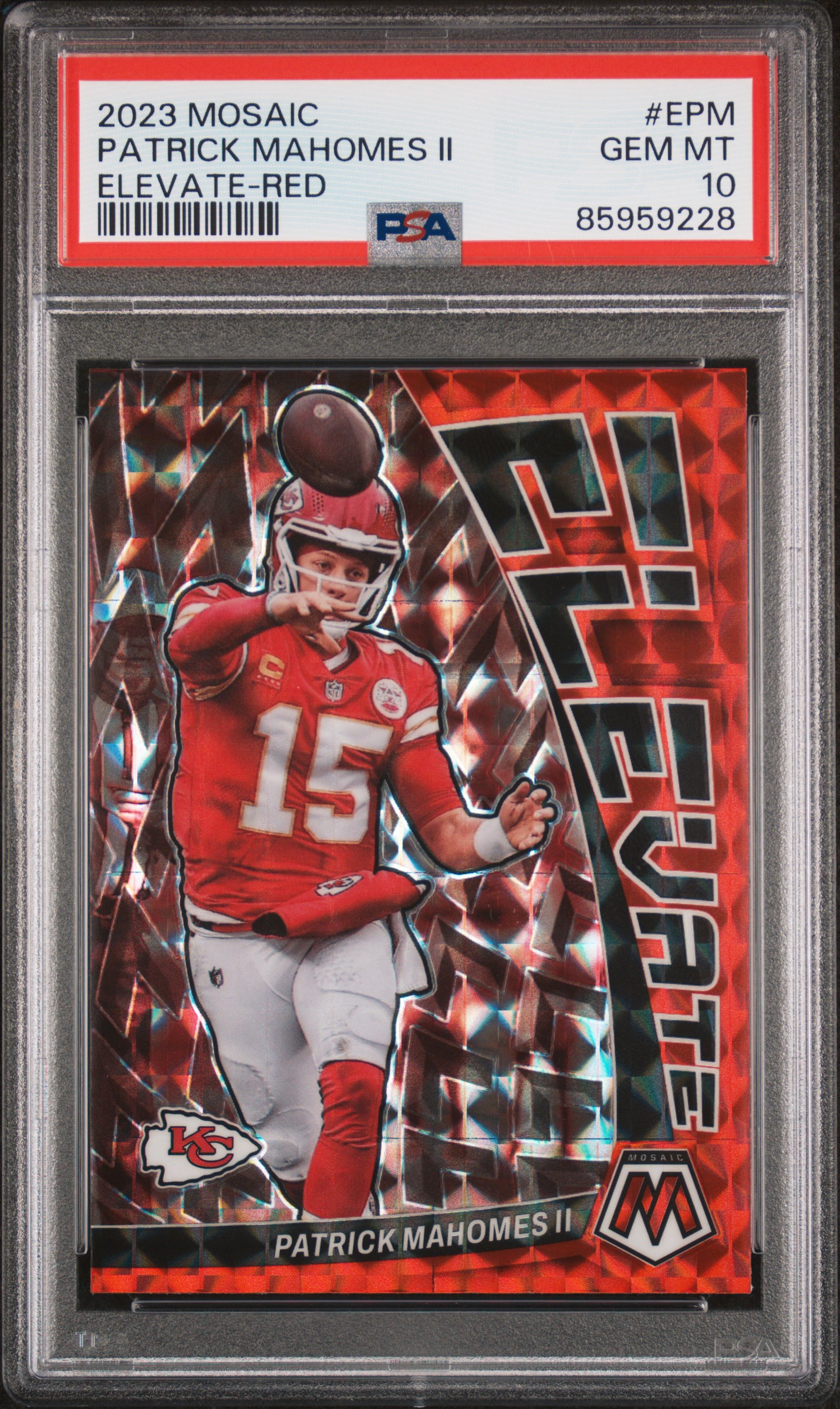 Patrick Mahomes 2023 Panini Mosaic Elevate Red Football Card #EPM Graded PSA 10