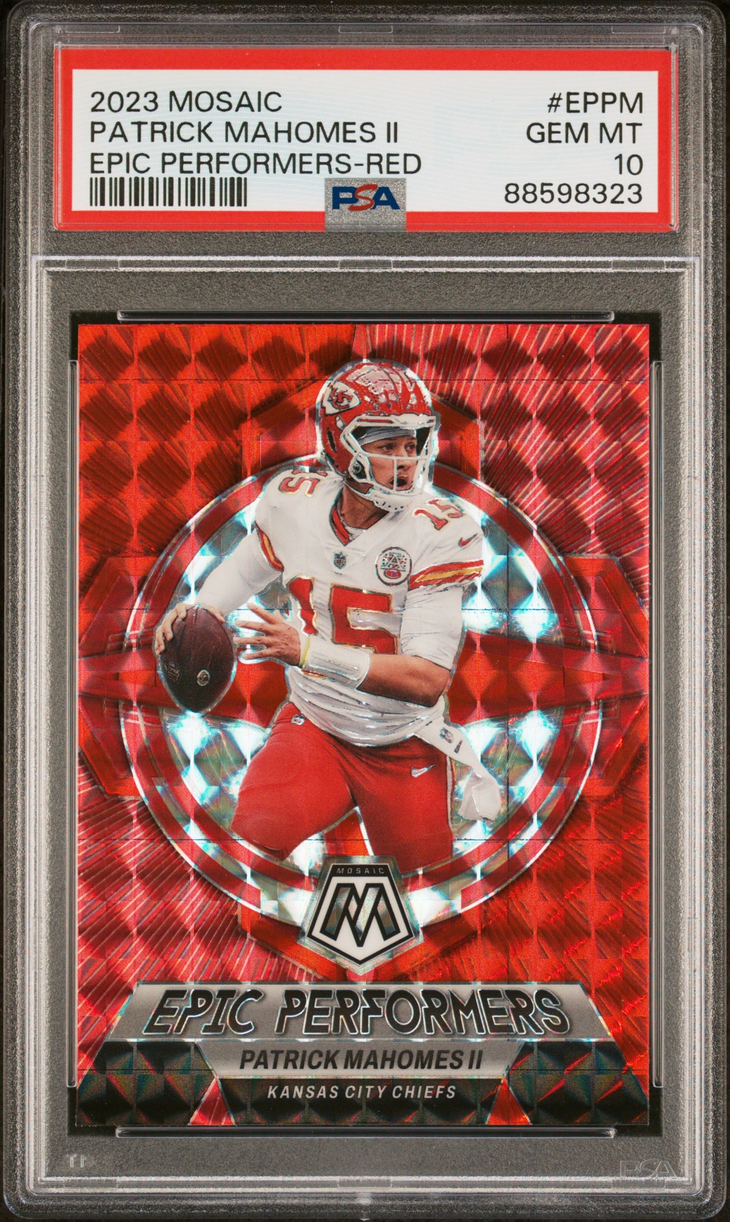 Patrick Mahomes 2023 Panini Mosaic Epic Performers Red Card #EPPM Graded PSA 10