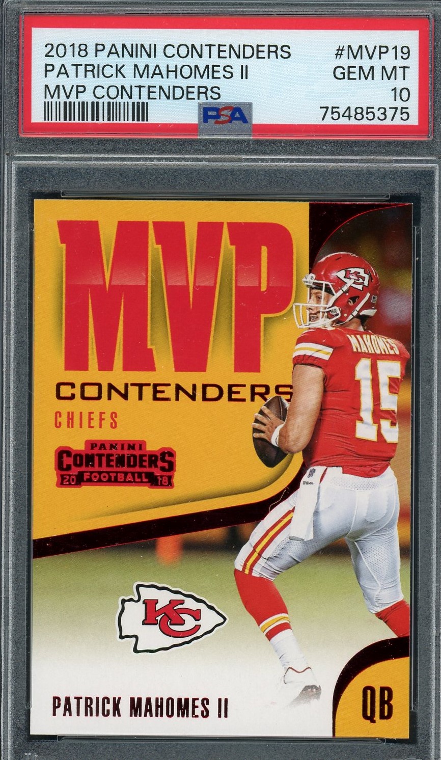 Patrick Mahomes 2018 Panini Contenders MVP Football Card #MVP19 Graded PSA 10