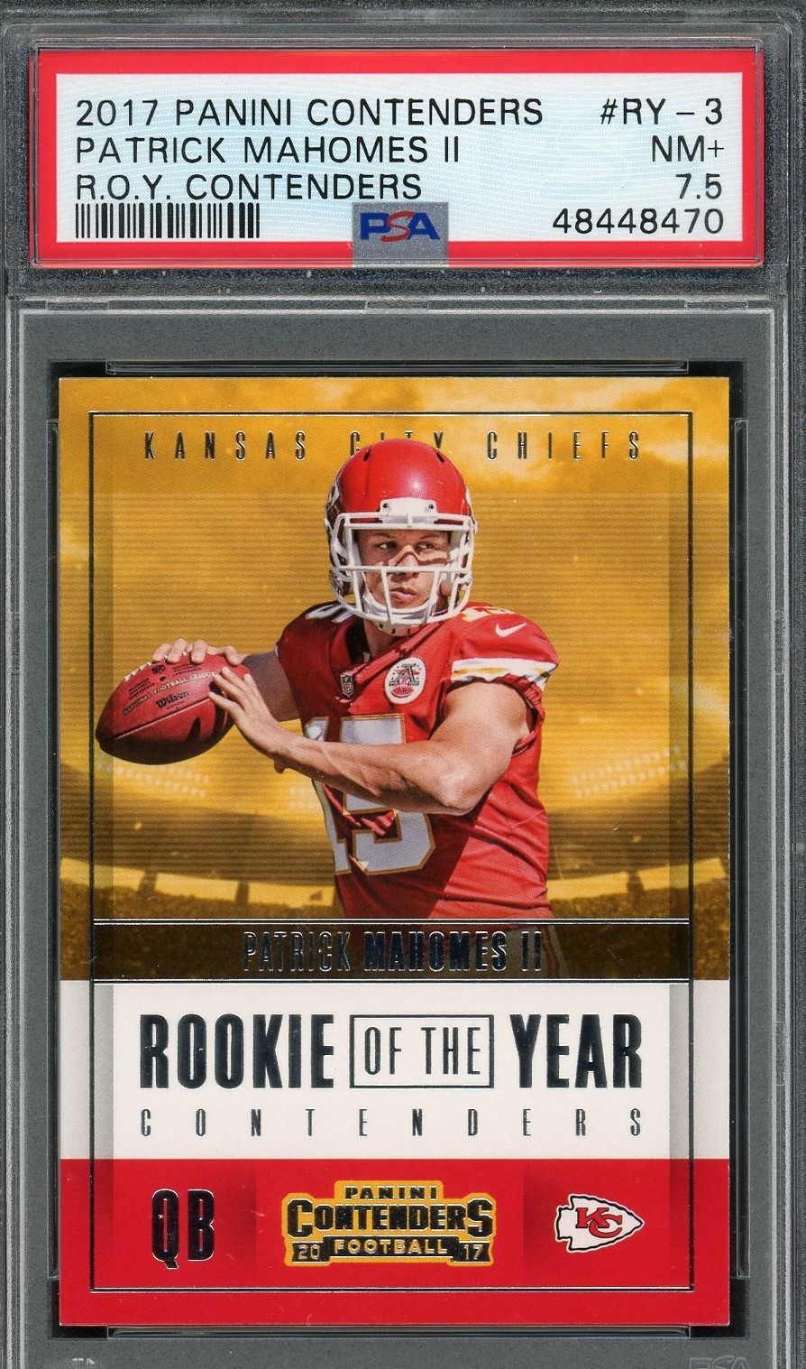 Patrick Mahomes 2017 Panini Contenders Football Rookie Card #RY-3 Graded PSA 7.5