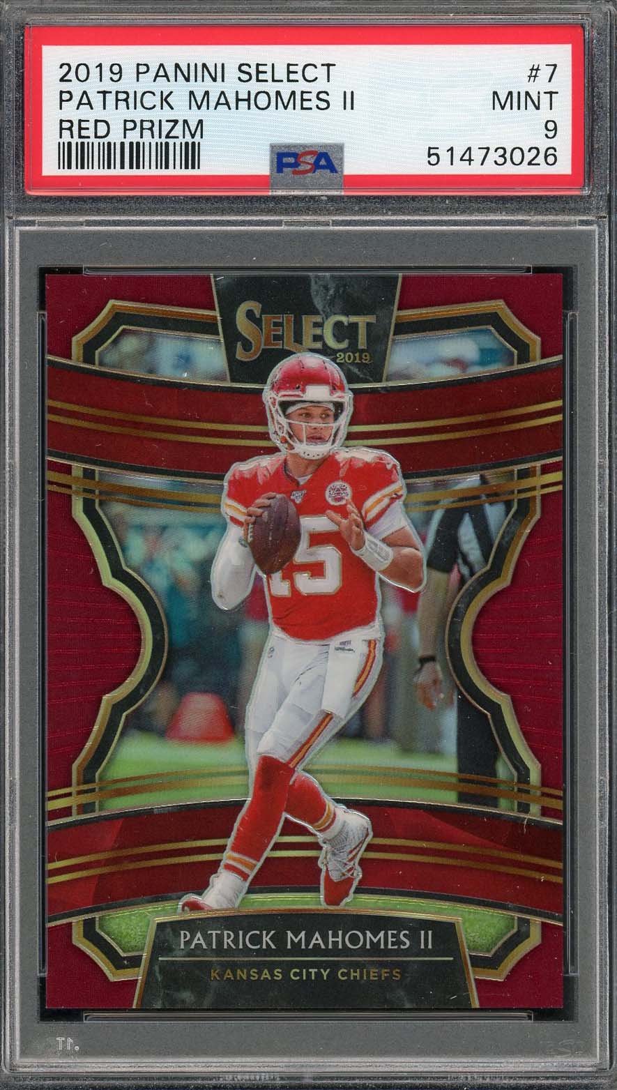 Patrick Mahomes 2019 Panini Select Red Prizm Football Card #7 PSA 9 /149 Patrick Mahomes 2019 Panini Select Red Prizm Football Card #7 PSA 9 /149