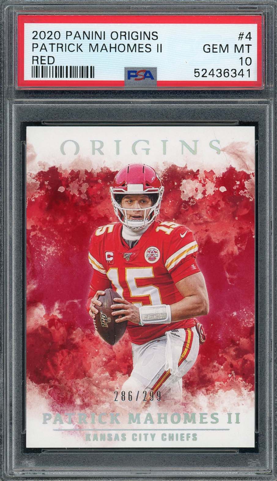Patrick Mahomes 2020 Panini Origins Red Football Card #4 PSA 10 /299
