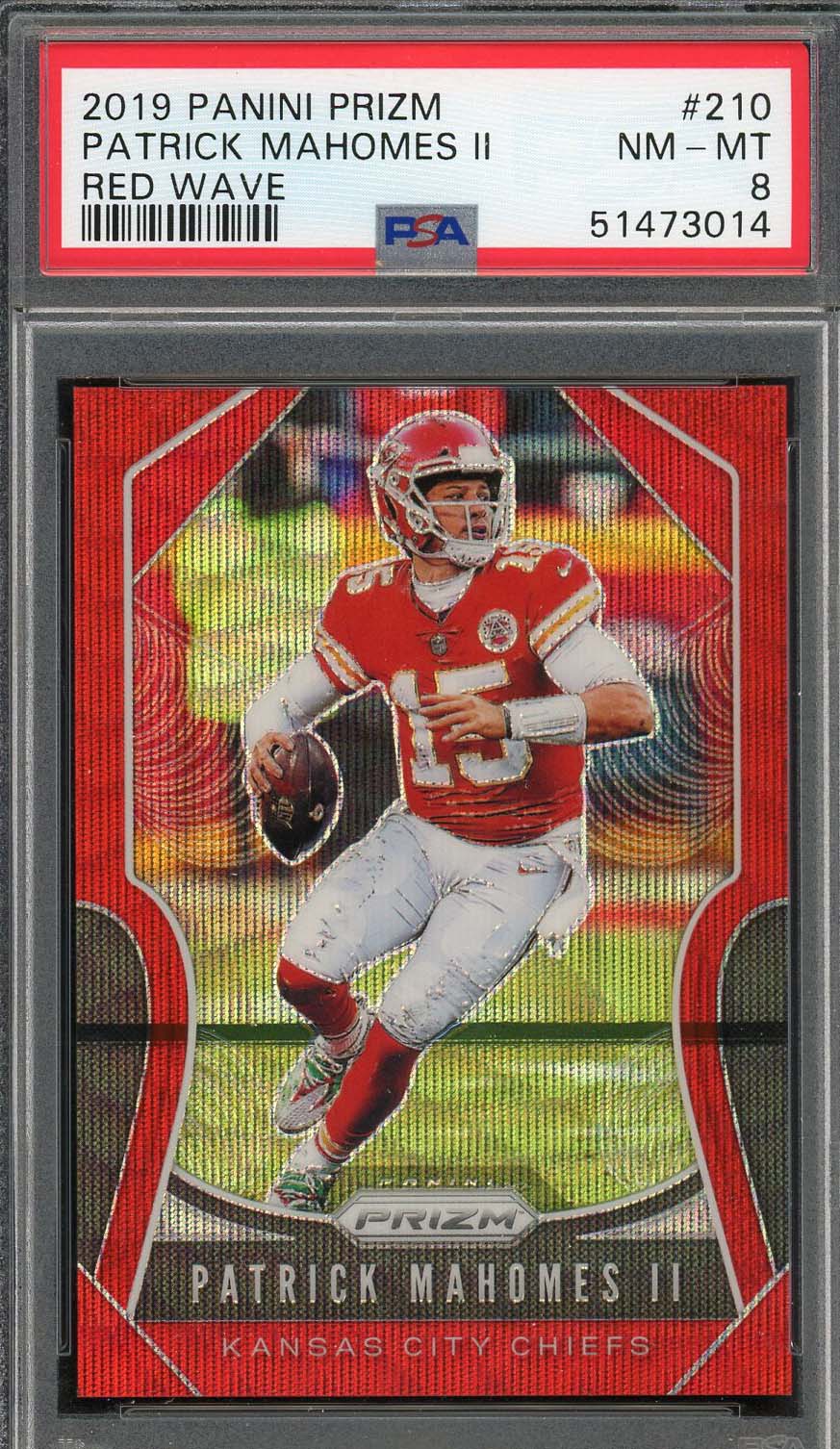 Patrick Mahomes 2019 Panini Prizm Red Wave Football Card #210 PSA 8 /149 Patrick Mahomes 2019 Panini Prizm Red Wave Football Card #210 PSA 8 /149