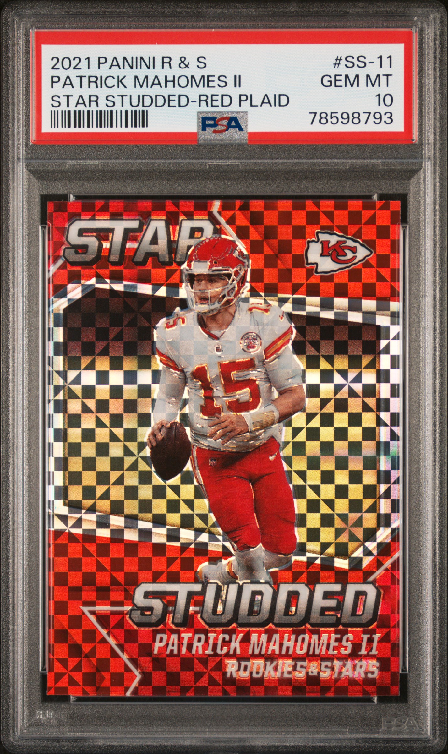 Patrick Mahomes 2021 Panini R&S Star Studded Red Plaid Card #SS-11 Graded PSA 10