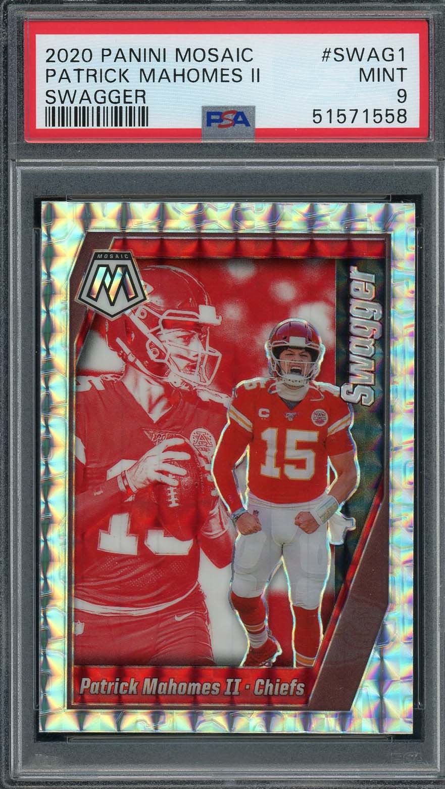 Patrick Mahomes 2020 Panini Mosaic Swagger Football Card #SWAG1 PSA 9