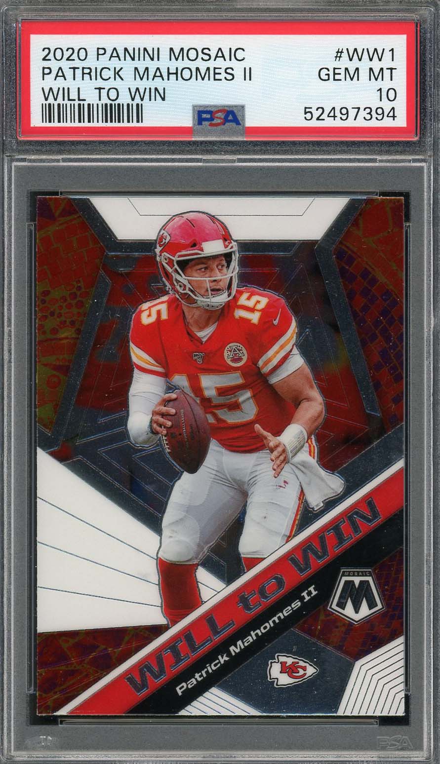 Patrick Mahomes 2020 Panini Mosaic Will To Win Football Card #WW1 PSA 10