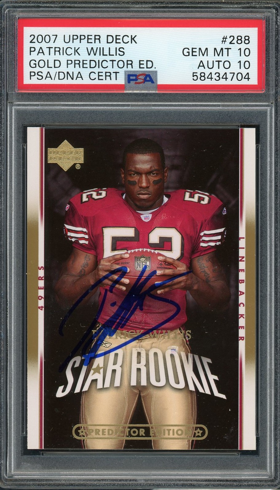 Patrick Willis 2007 Upper Deck Gold Signed Rookie Card #288 Auto Graded PSA 10