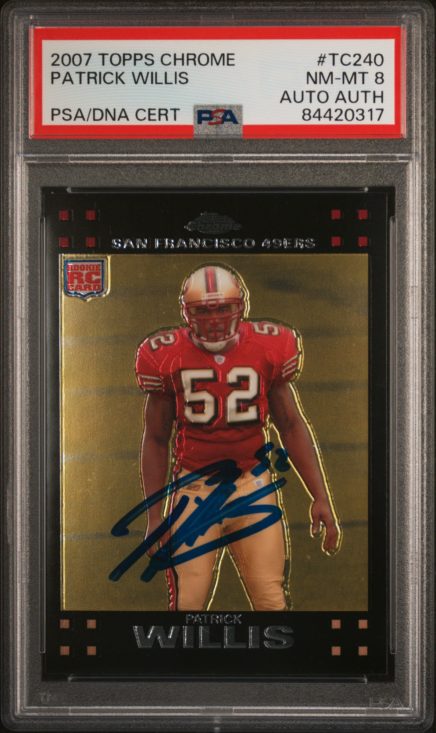 Patrick Willis 2007 Topps Chrome Football Rookie Card #TC240 Auto Graded PSA 8