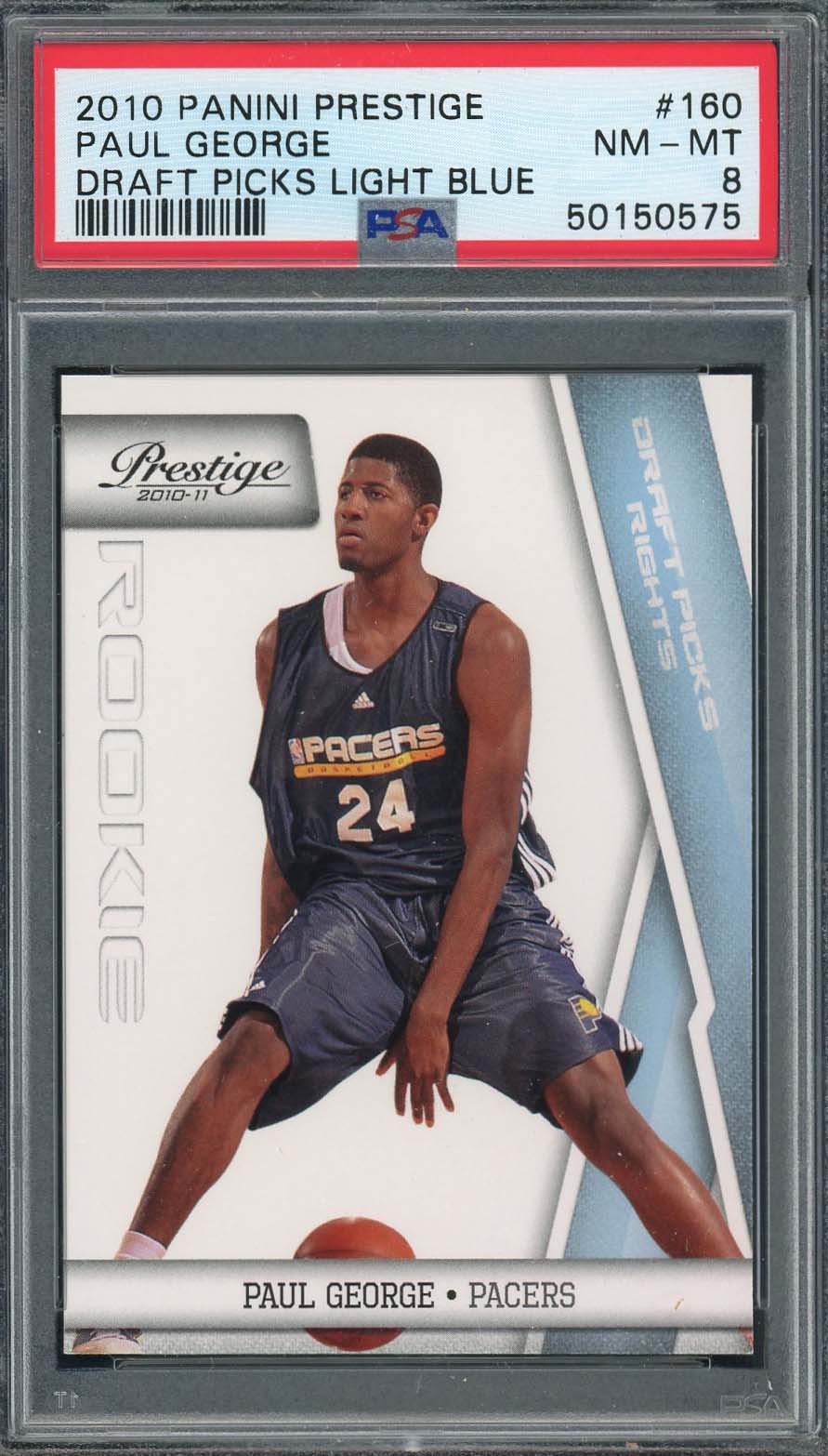 Paul George 2010 Panini Prestige Draft Picks Blue Rookie Card #160 PSA 8 /999