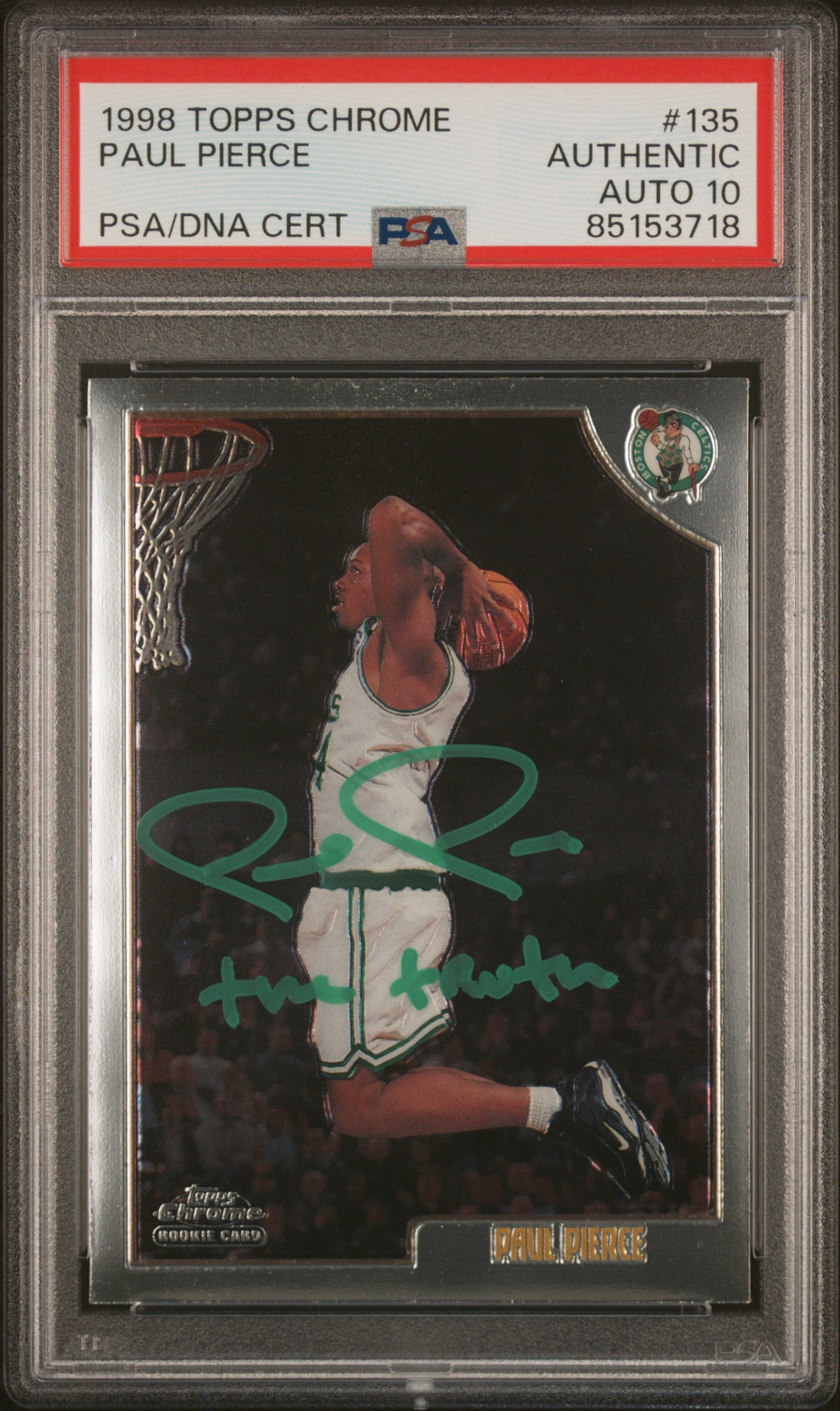 Paul Pierce 1998 Topps Chrome Signed Rookie Card #135 Auto Graded PSA 10 5153718
