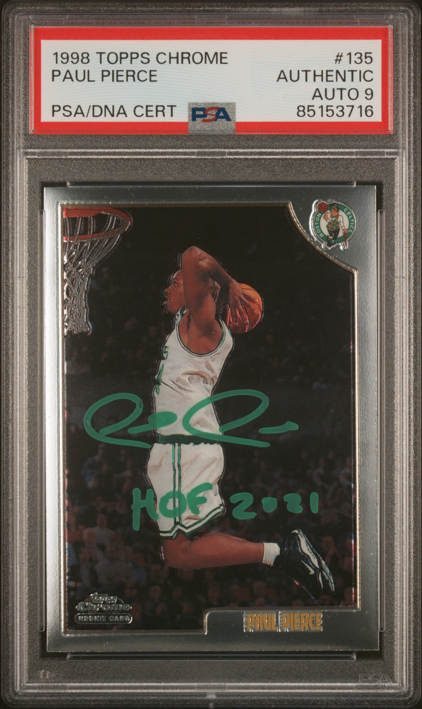 Paul Pierce 1998 Topps Chrome Signed Rookie Card #135 Auto Graded PSA 9 85153716