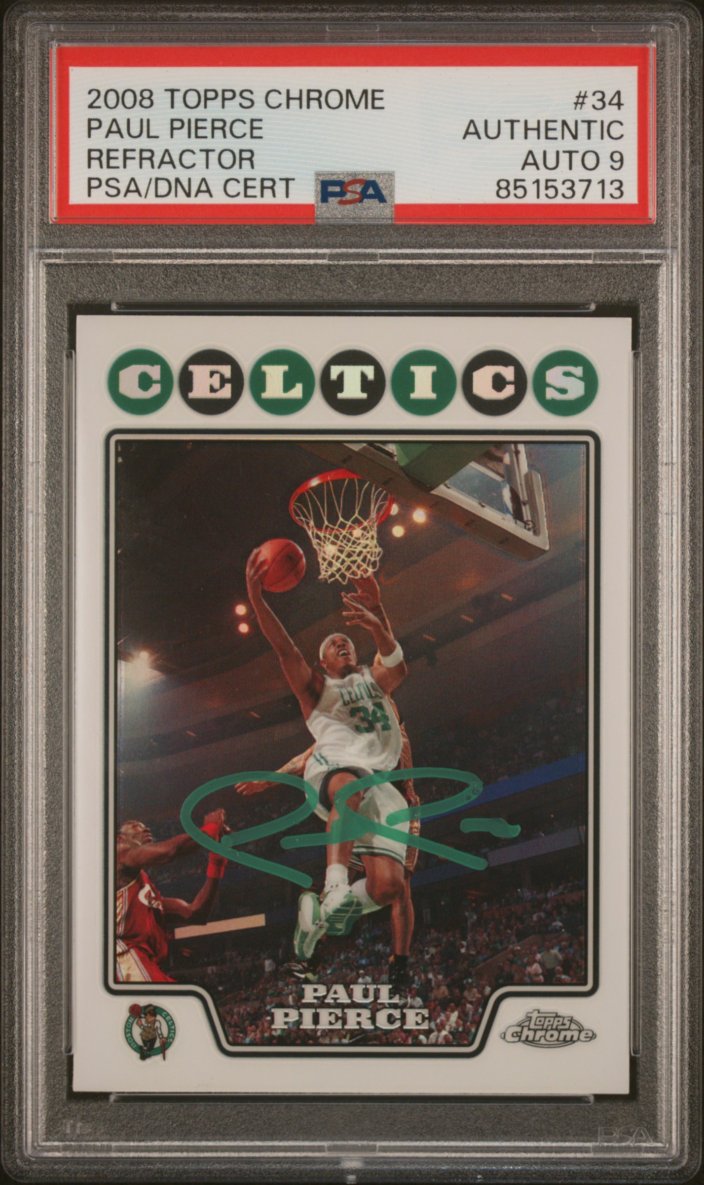 Paul Pierce 2008 Topps Chrome Refractor Signed Card #34 Auto Graded PSA 9