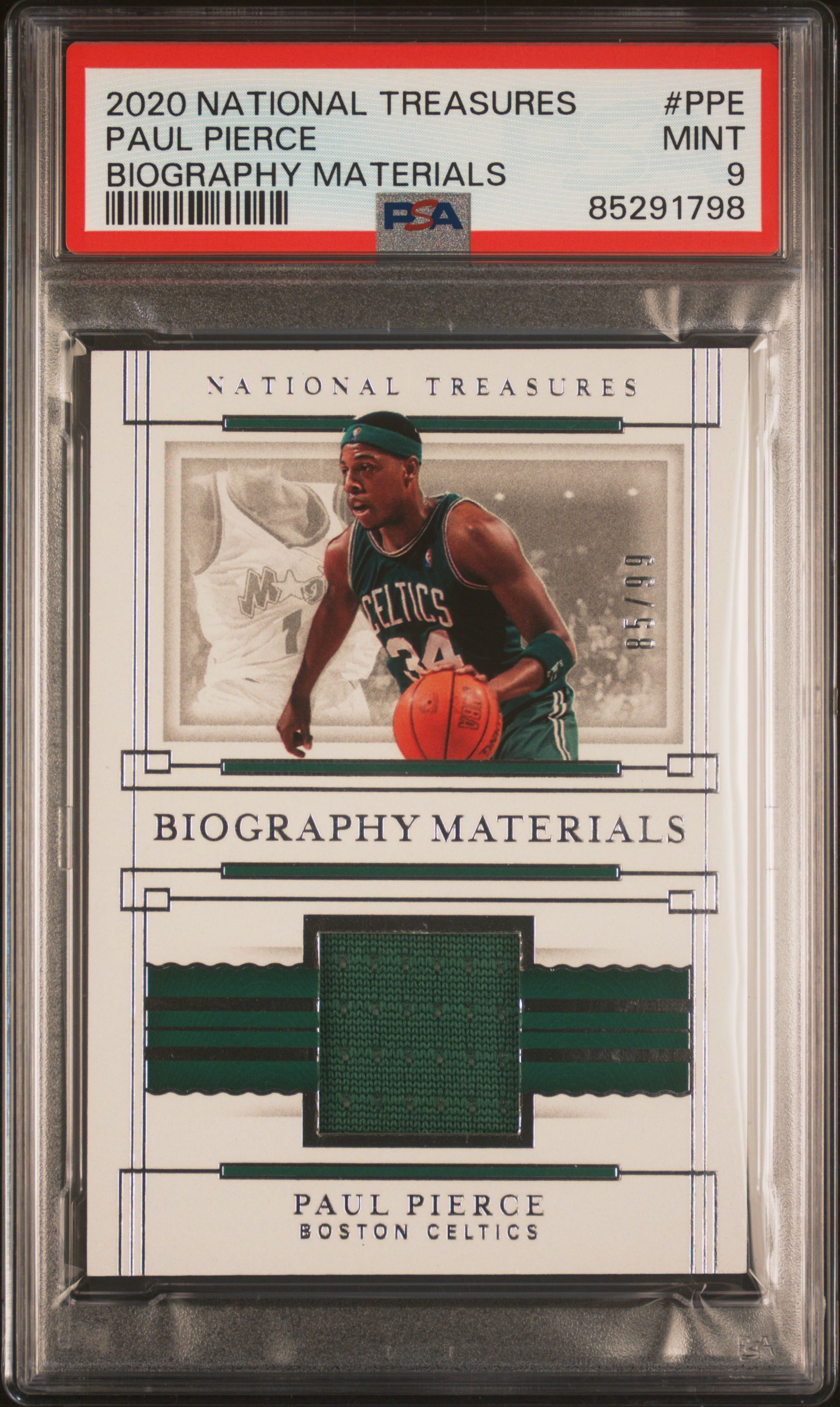 Paul Pierce 2020 Panini National Treasures Game Used Card Graded PSA 9 85/99