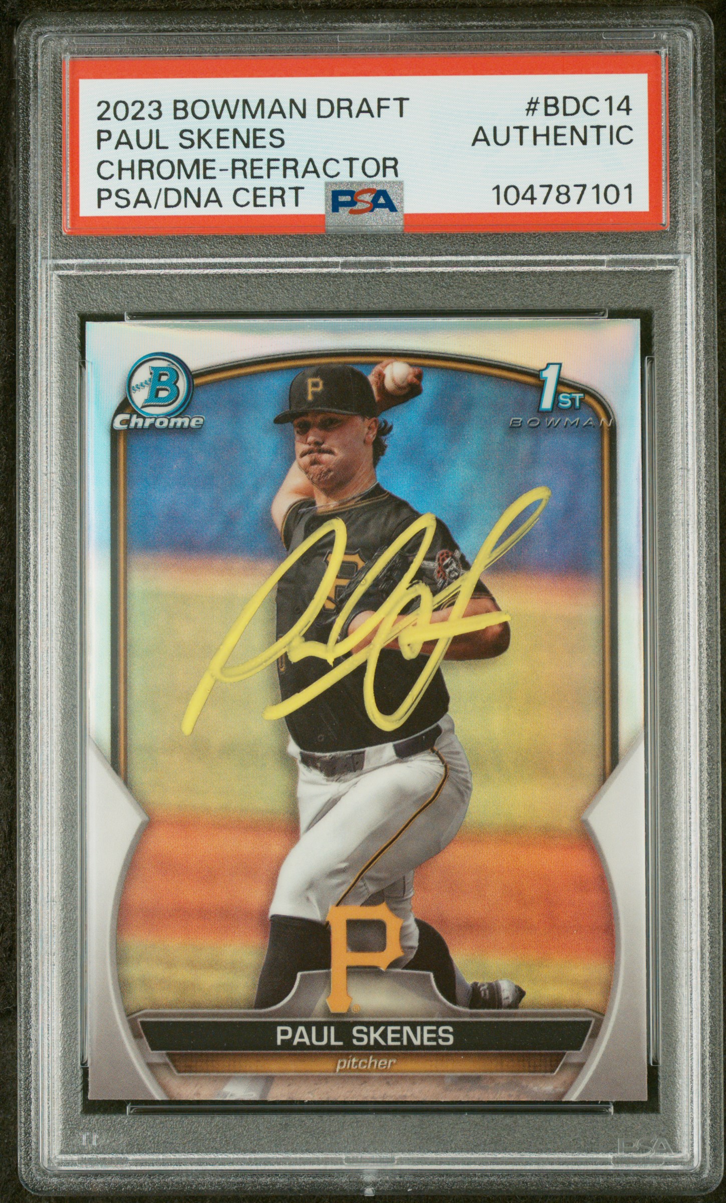 Paul Skenes 2023 Bowman Draft Chrome Refractor Rookie Card #BDC14 Auto PSA 87101