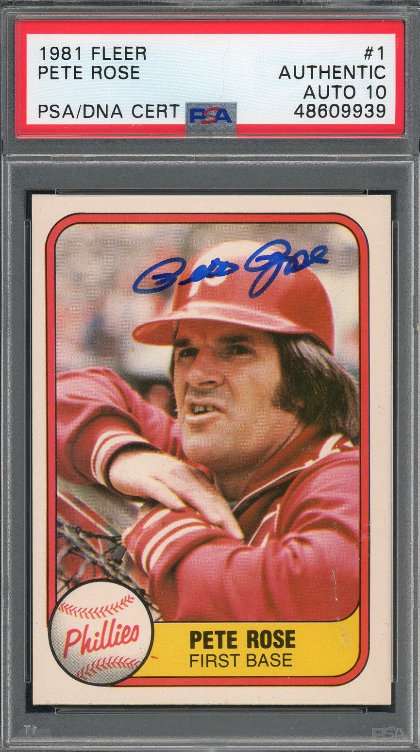 Pete Rose 1981 Fleer Signed Baseball Card #1 PSA Auto Graded PSA 10 48609939