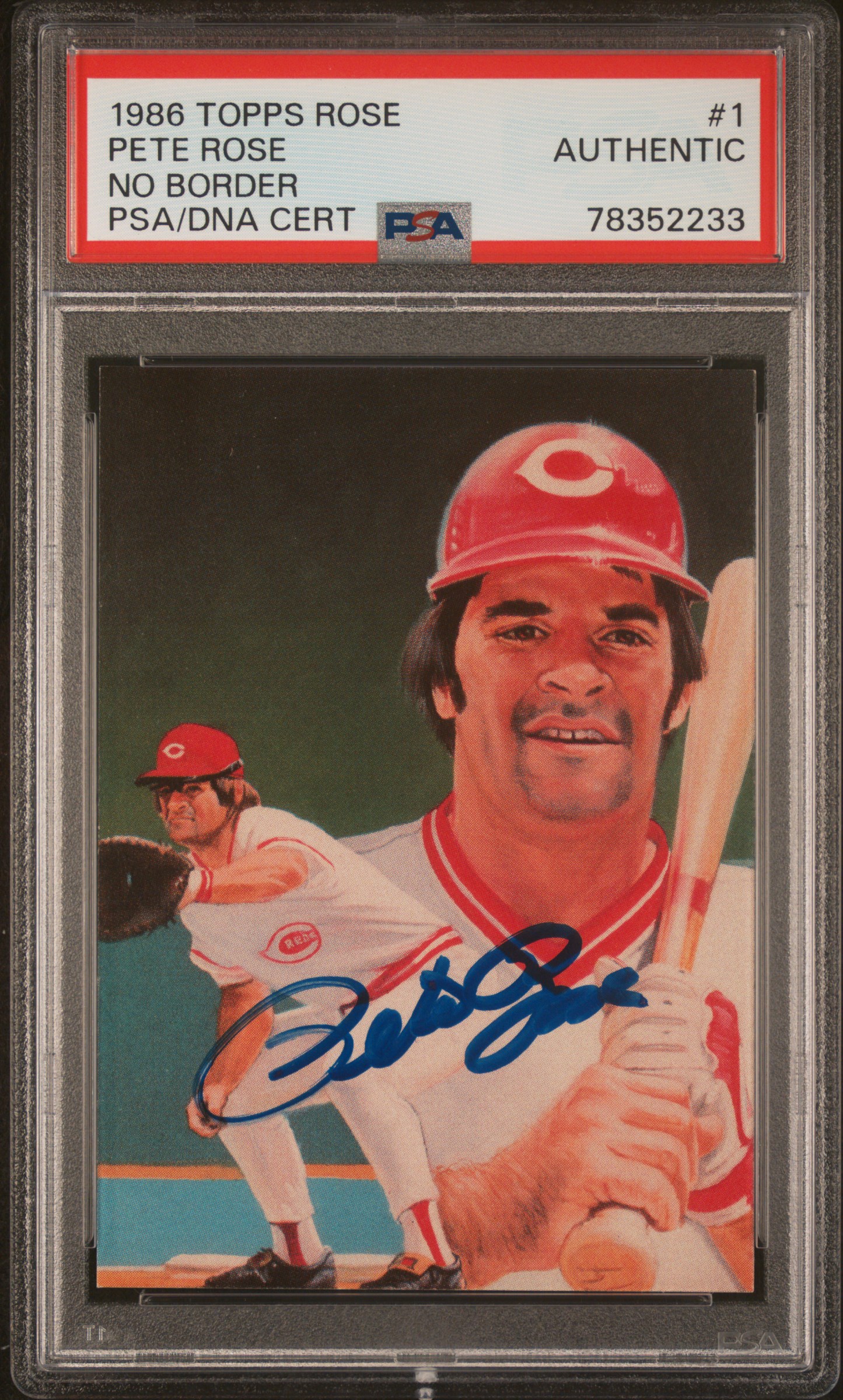 Pete Rose 1986 Topps No Border Signed Baseball Card #1 Auto PSA