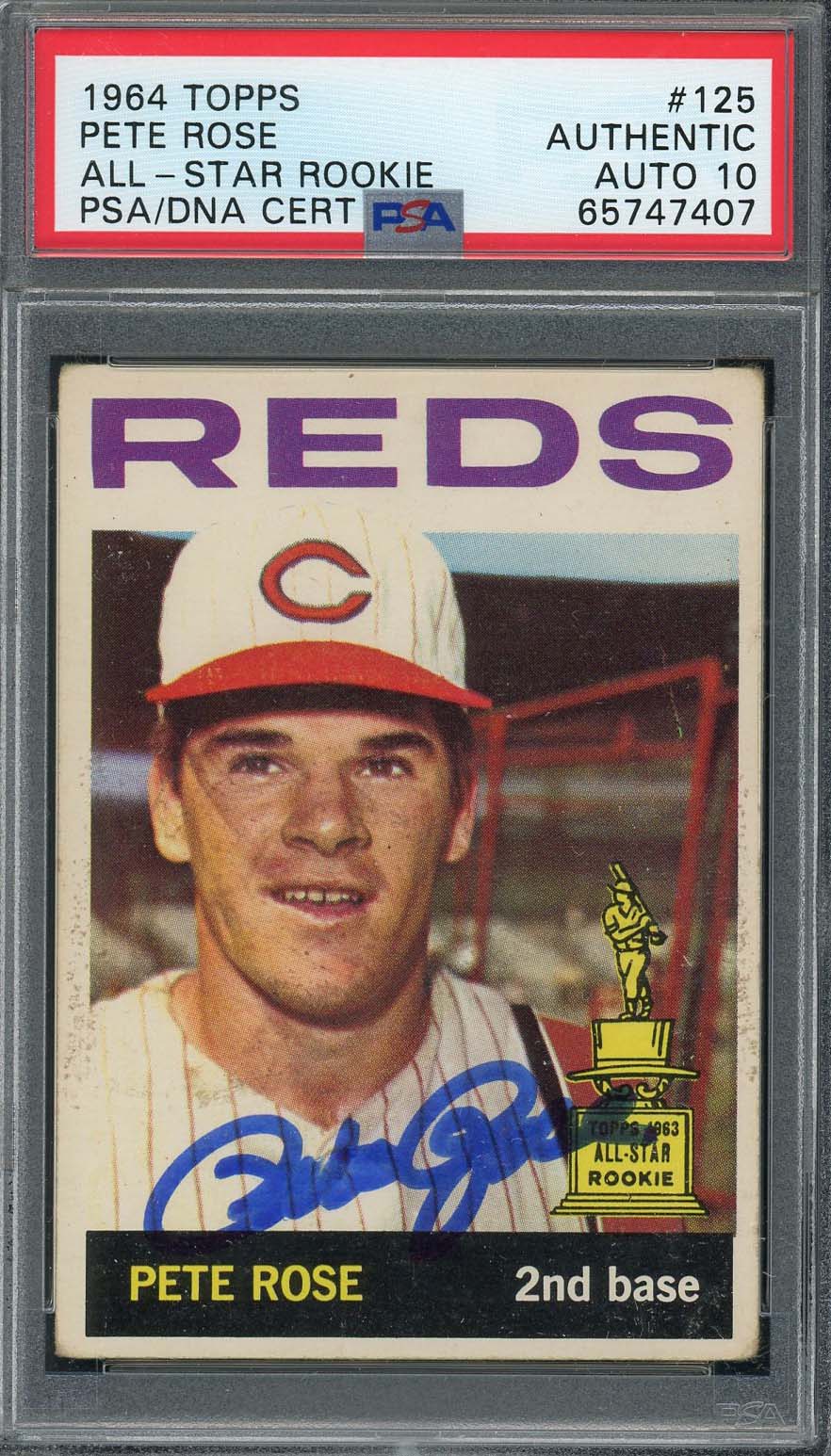 Pete Rose Autographed 1964 Topps All Star Rookie Signed Card #125 PSA Auto 10 Pete Rose Autographed 1964 Topps All Star Rookie Signed Card #125 PSA Auto 10