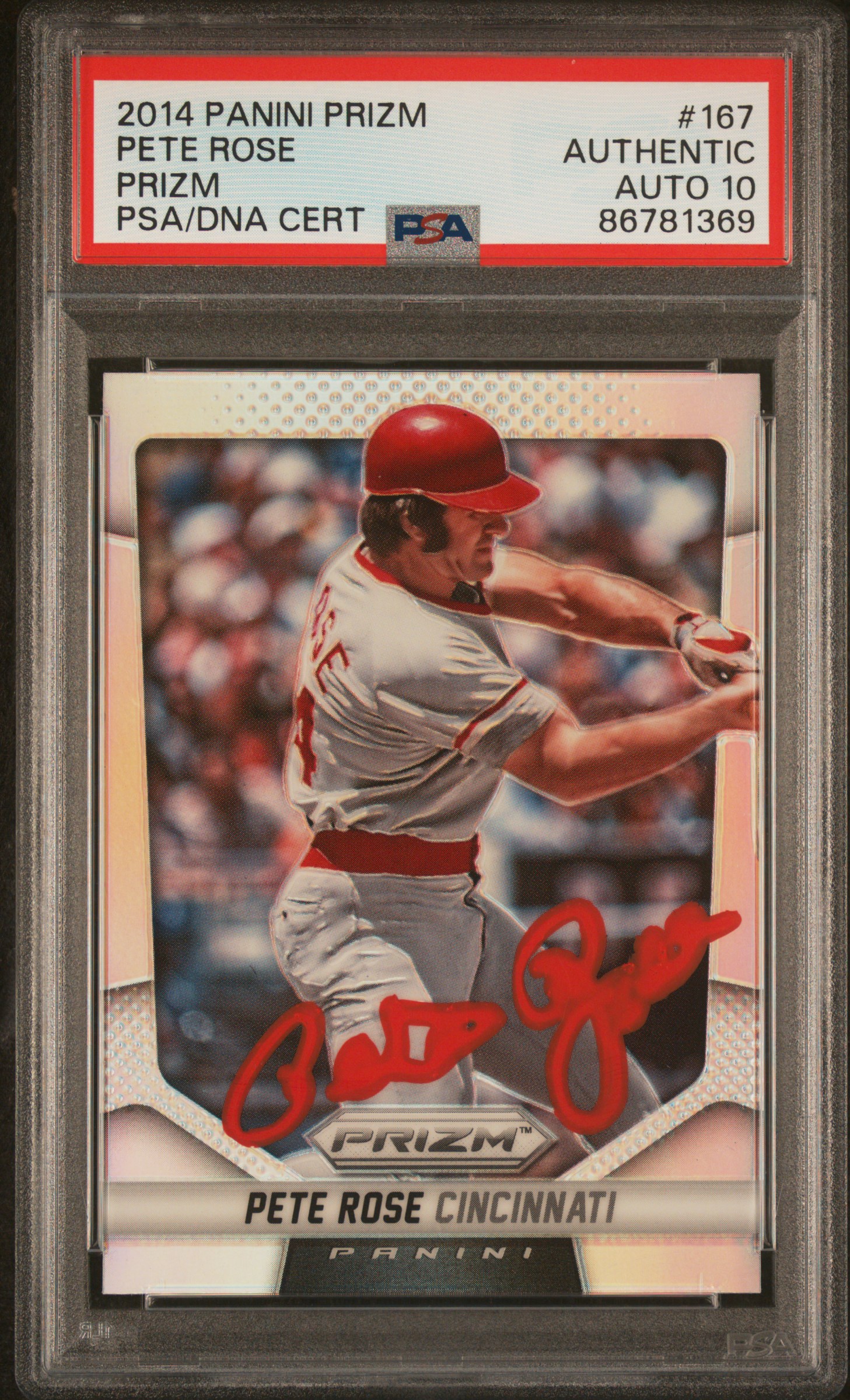Pete Rose 2014 Panini Silver Prizm Signed Card #167 Auto Graded PSA 10 86781369