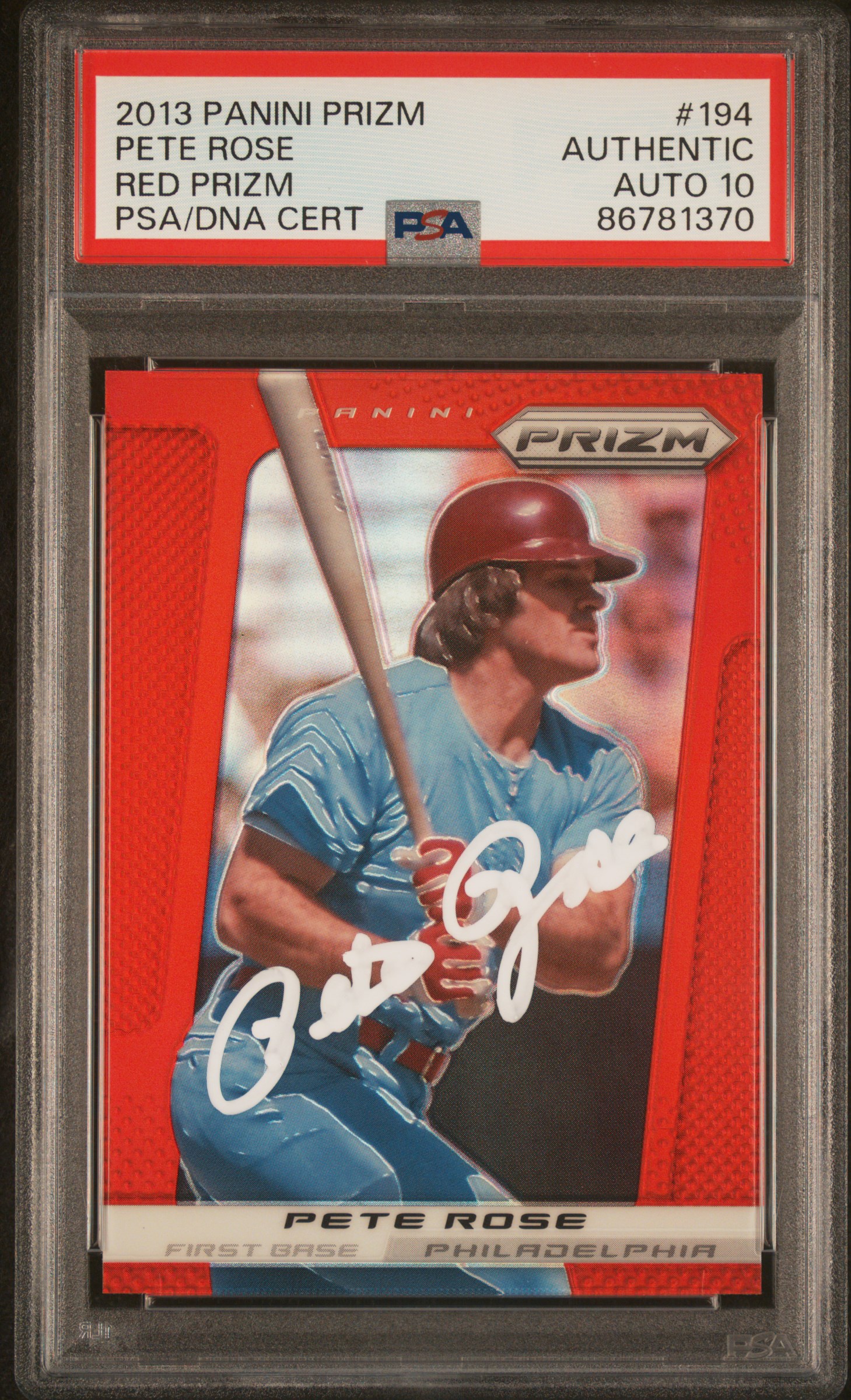 Pete Rose 2013 Panini Prizm Red Signed Card #194 Auto Graded PSA 10 86781370