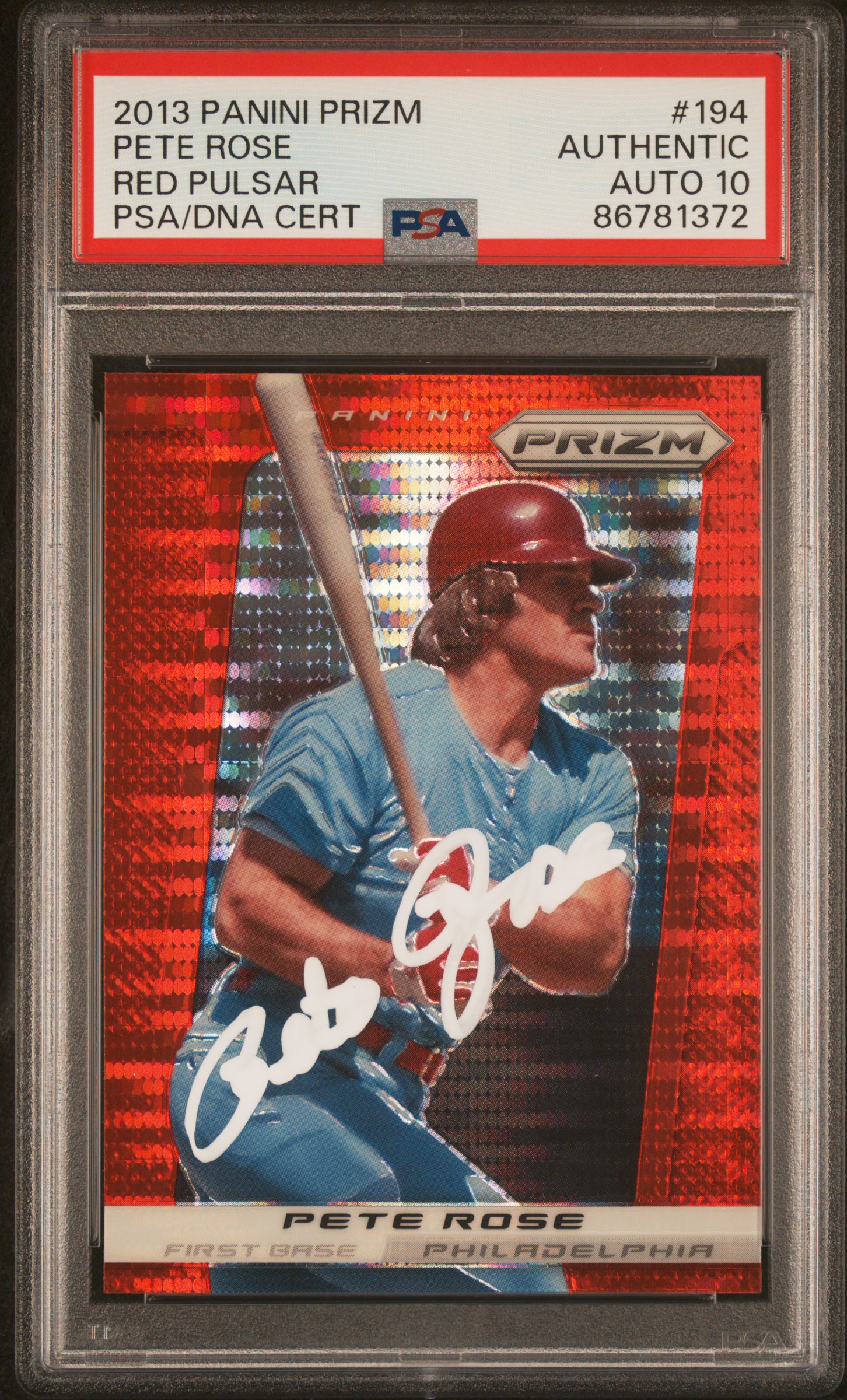 Pete Rose 2013 Panini Prizm Red Pulsar Card #194 Auto Graded PSA 10 86781372