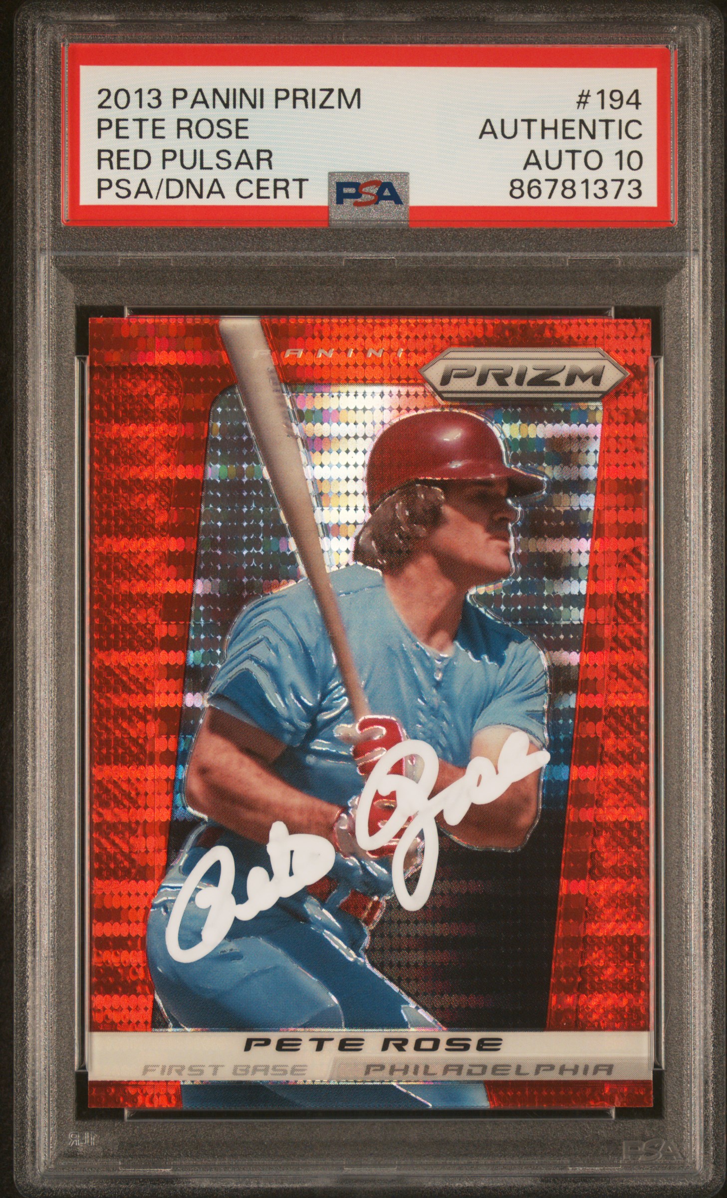 Pete Rose 2013 Panini Prizm Red Pulsar Card #194 Auto Graded PSA 10 86781373