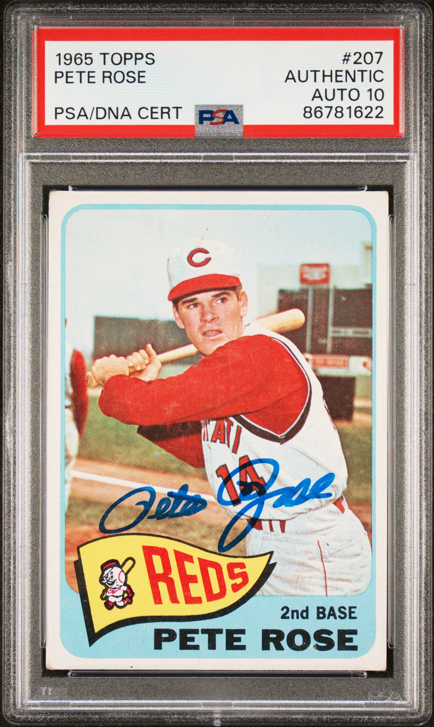 Pete Rose 1965 Topps Signed Baseball Card #207 Auto Graded PSA 10 86781622